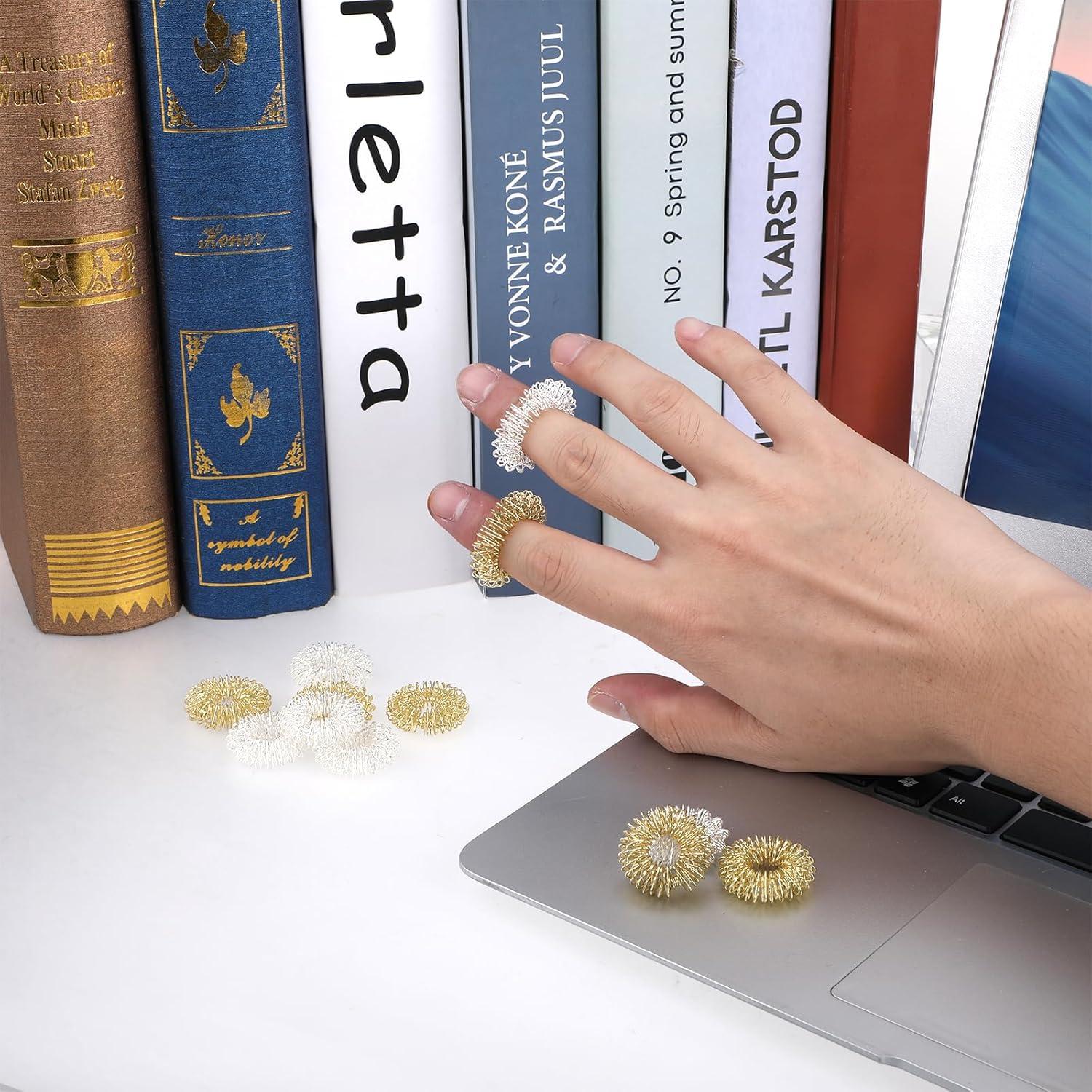 Anillos Sensoriales Antiestrés JIYIN - 12 Piezas Oro y Plata