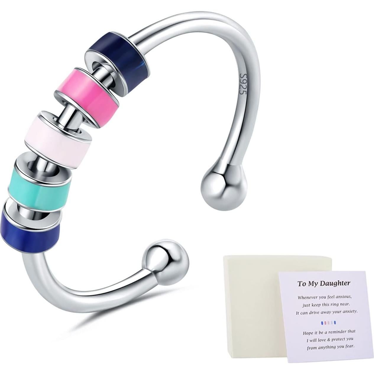 Anillo Fidget de Plata Esterlina S925 para Ansiedad - Azul