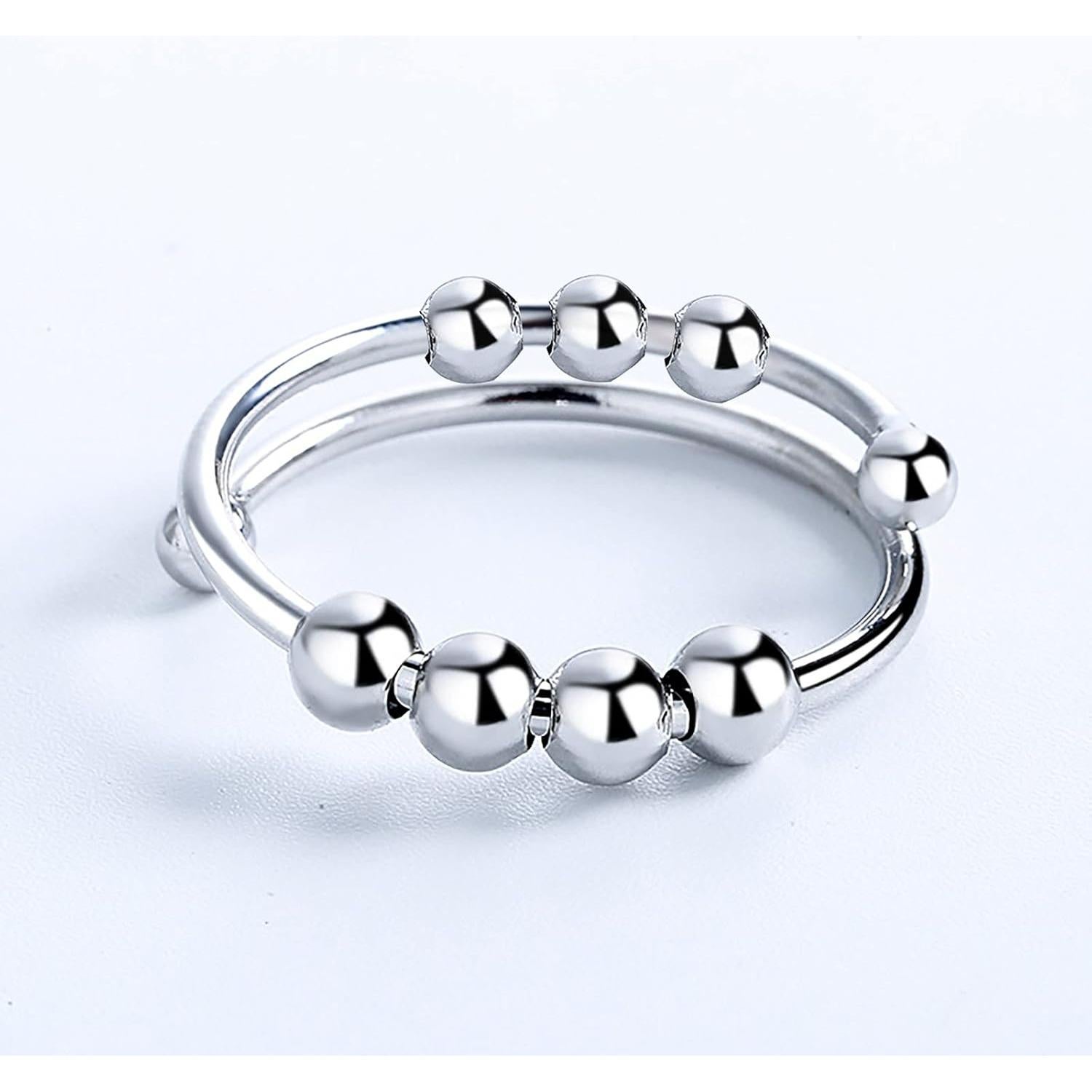 Anillo Fidget Ajustable de Acero Inoxidable con Perlas - Alivio de Ansiedad
