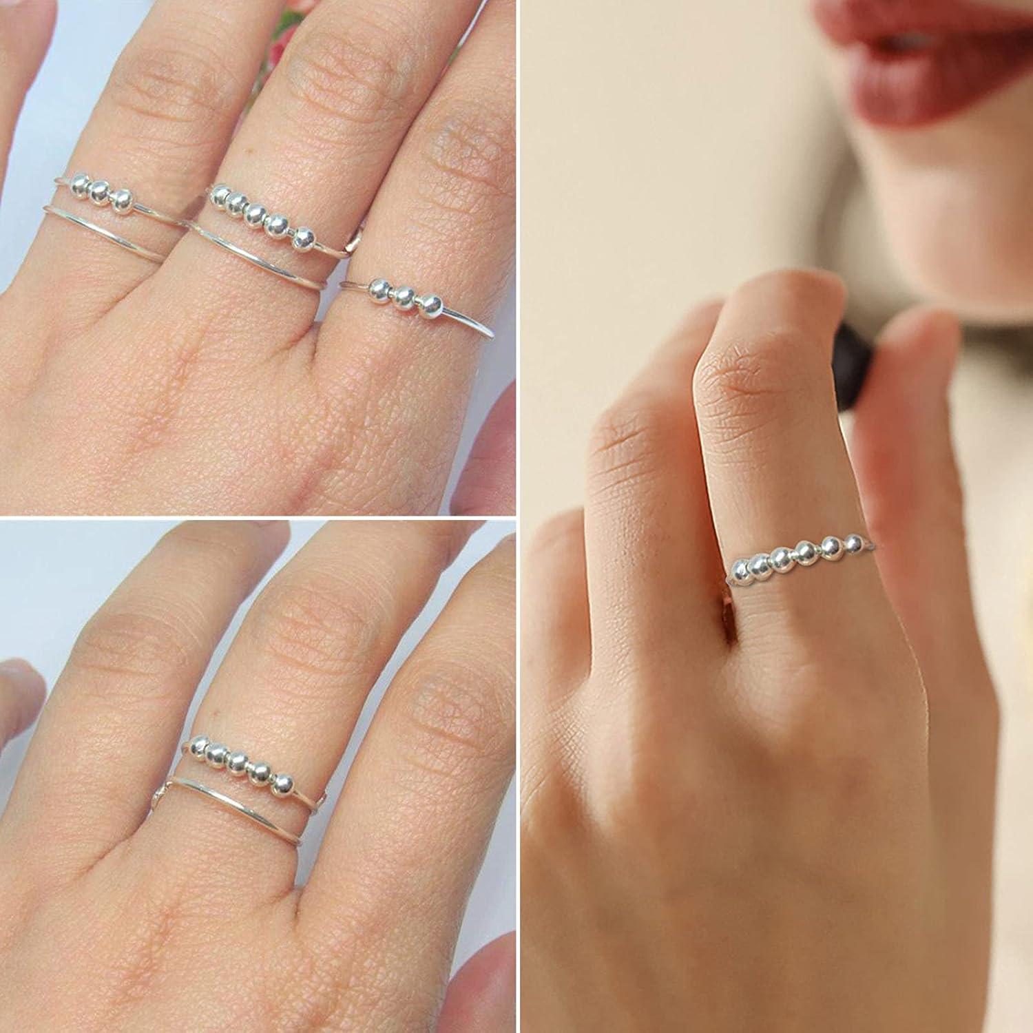 Anillo Fidget Ajustable de Acero Inoxidable con Perlas - Alivio de Ansiedad