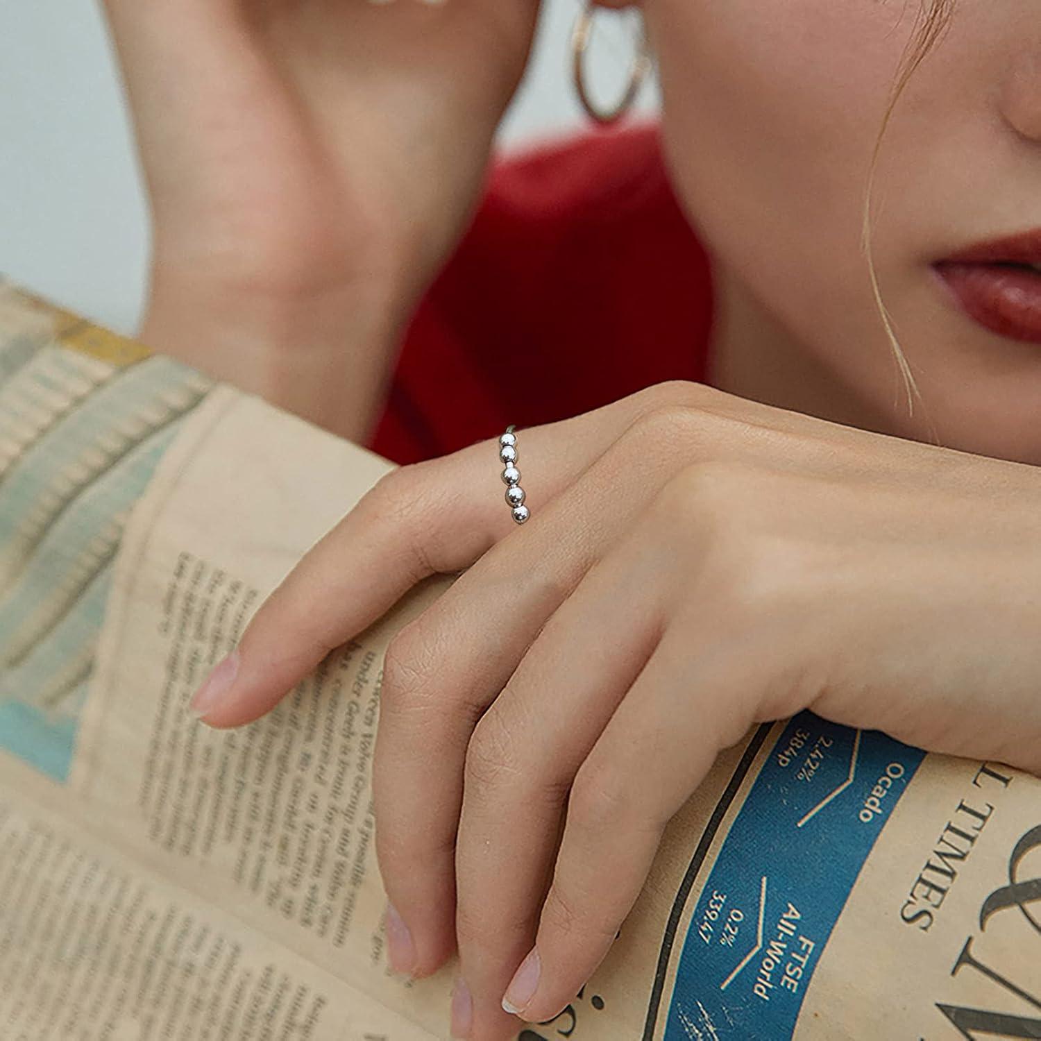 Anillo Fidget Ajustable de Acero Inoxidable con Perlas - Alivio de Ansiedad