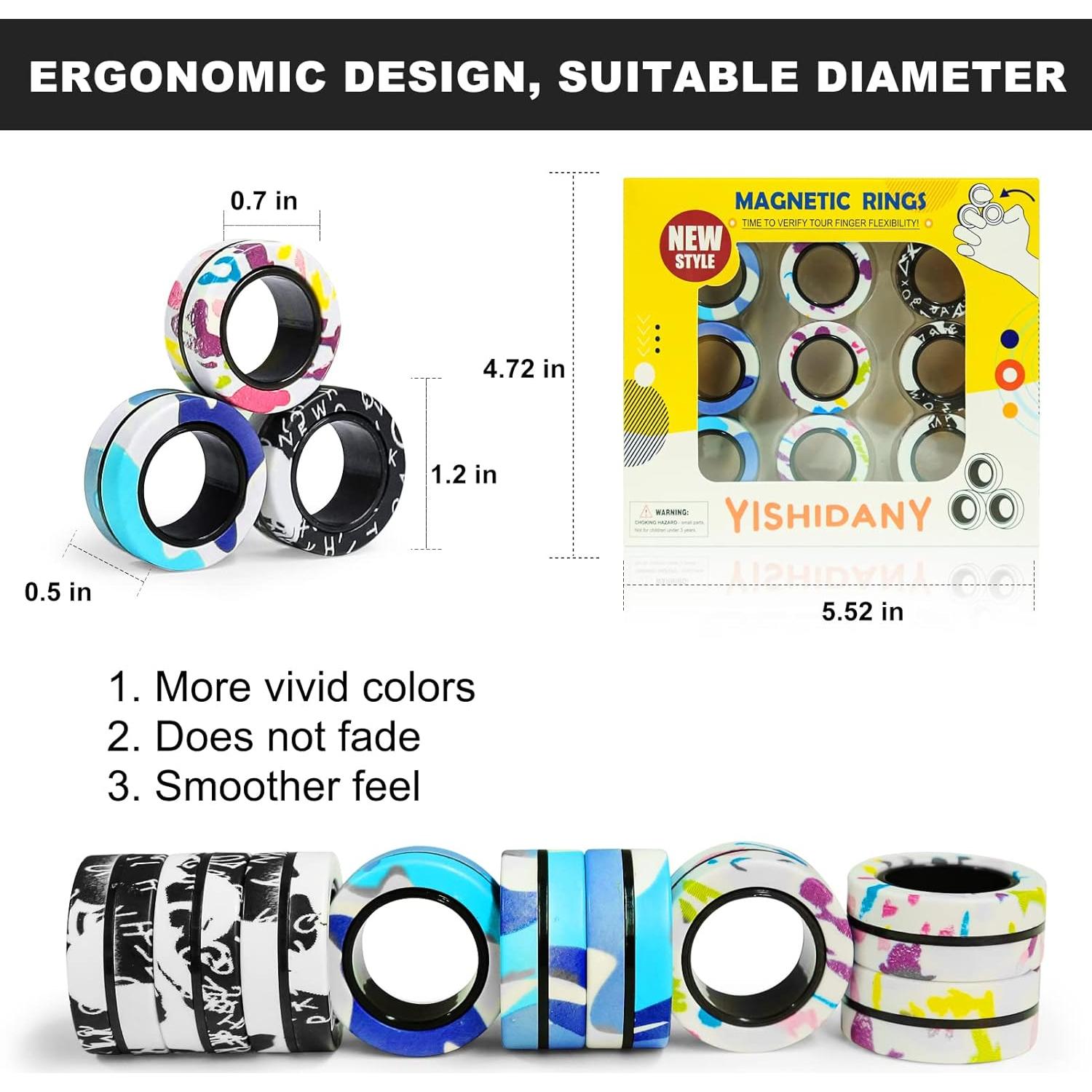Paquete de 9 Anillos Magnéticos Antiestrés YISHIDANY