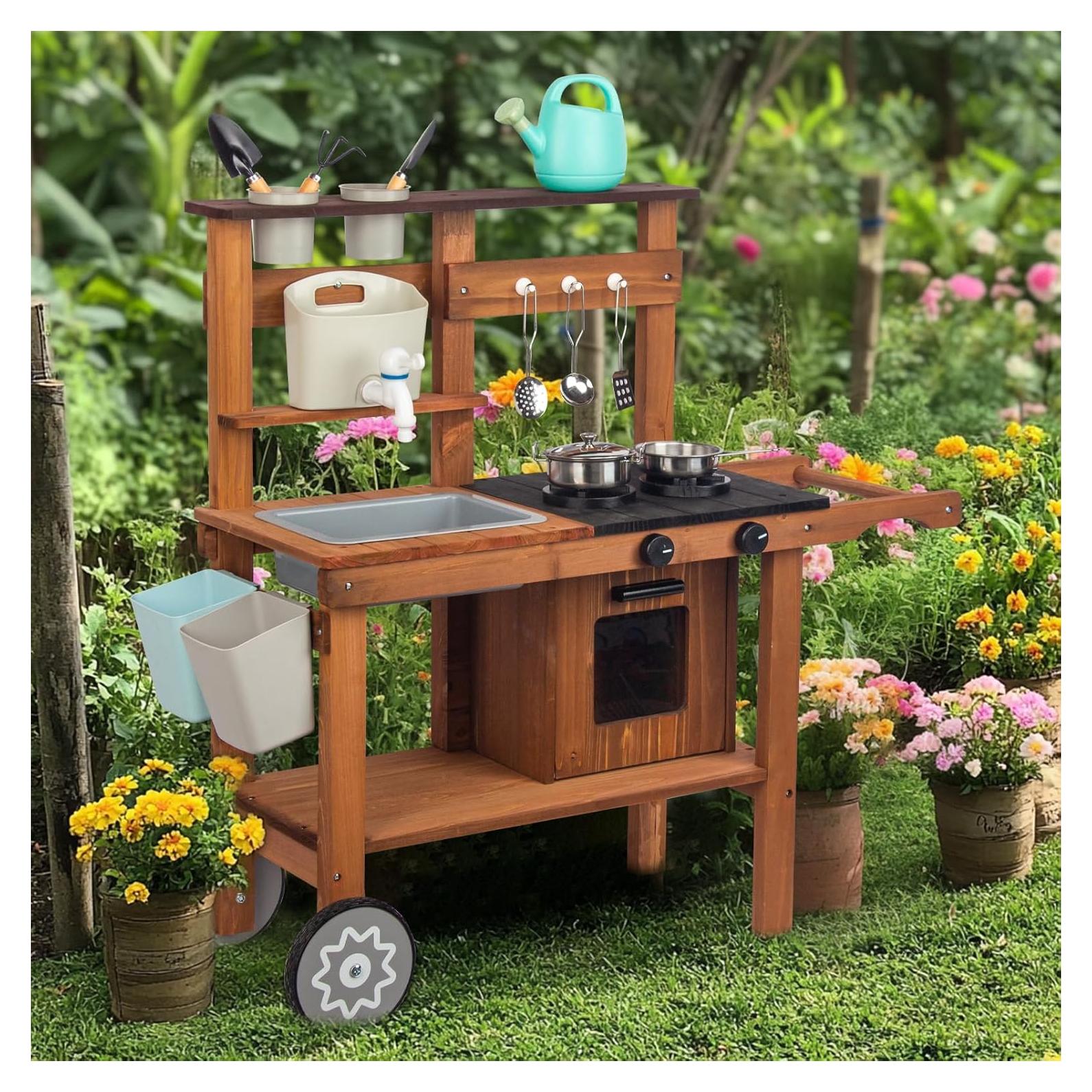 Juego de Cocina de Madera WOODENFUN con Ruedas y Accesorios