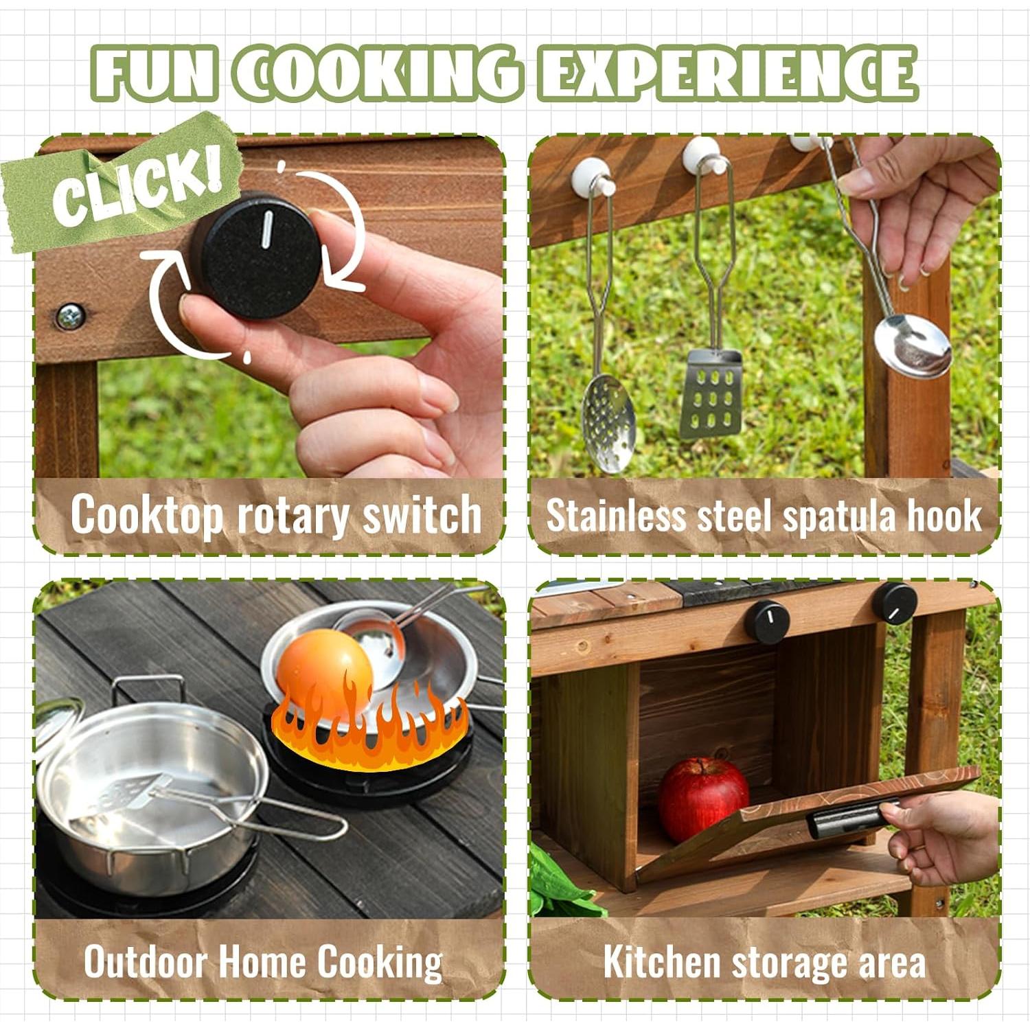 Juego de Cocina de Madera WOODENFUN con Ruedas y Accesorios