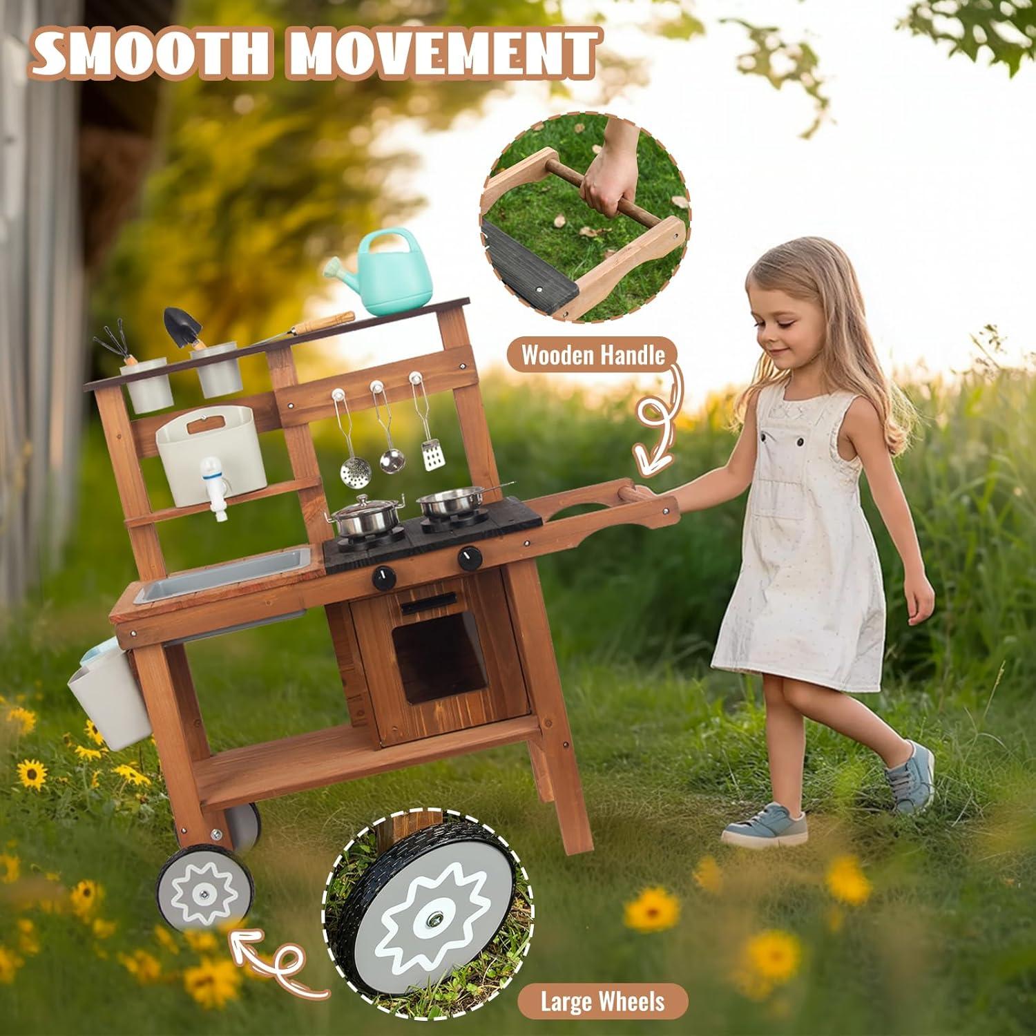 Juego de Cocina de Madera WOODENFUN con Ruedas y Accesorios
