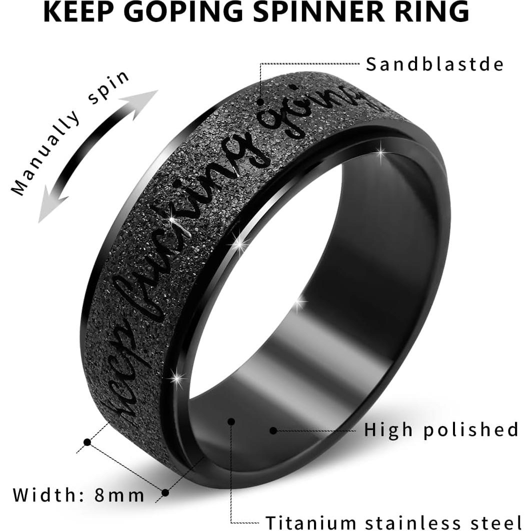 Anillo Spinner Antiestrés de Acero Inoxidable Titanio Negro 8mm Talla 7