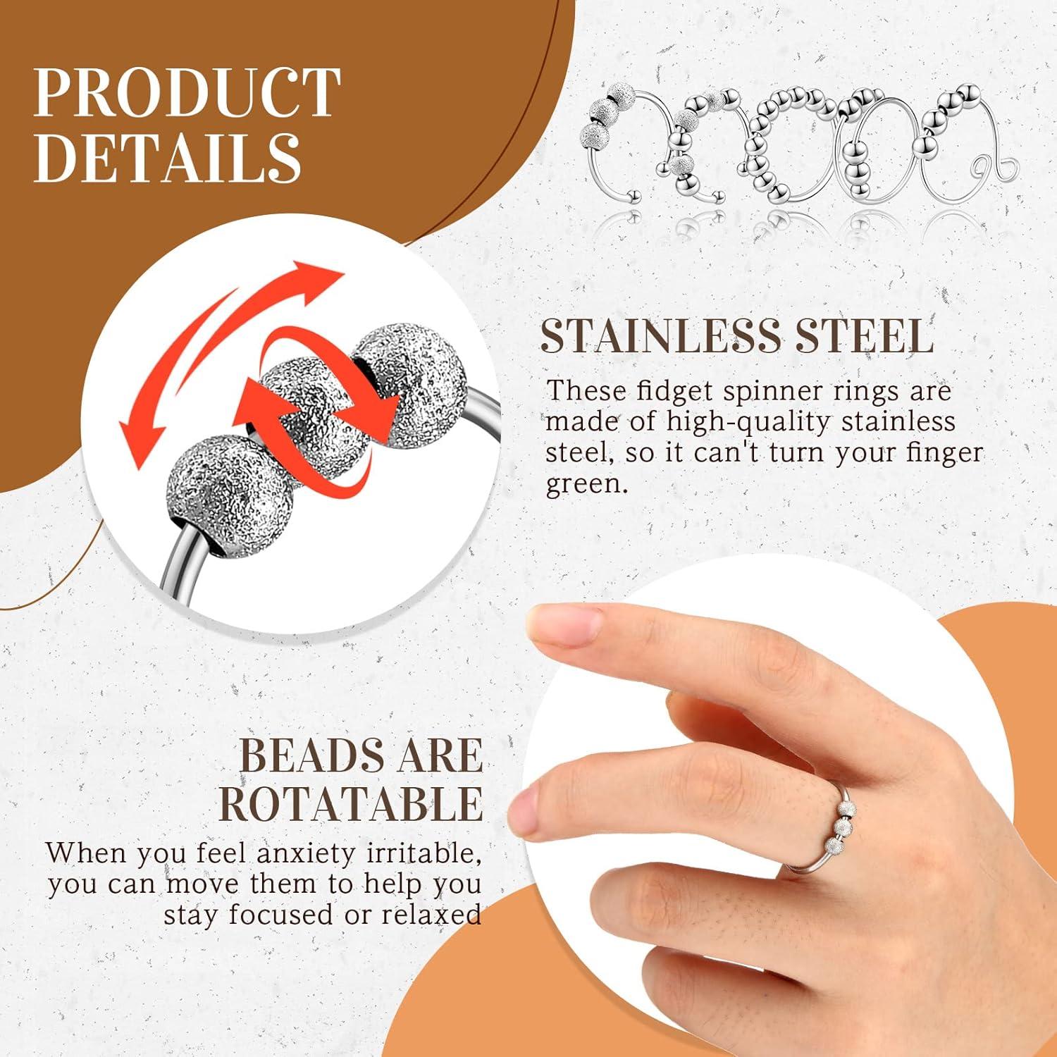 Yinkin 30 Anillos Antiestrés Ajustables de Acero Inoxidable Plata