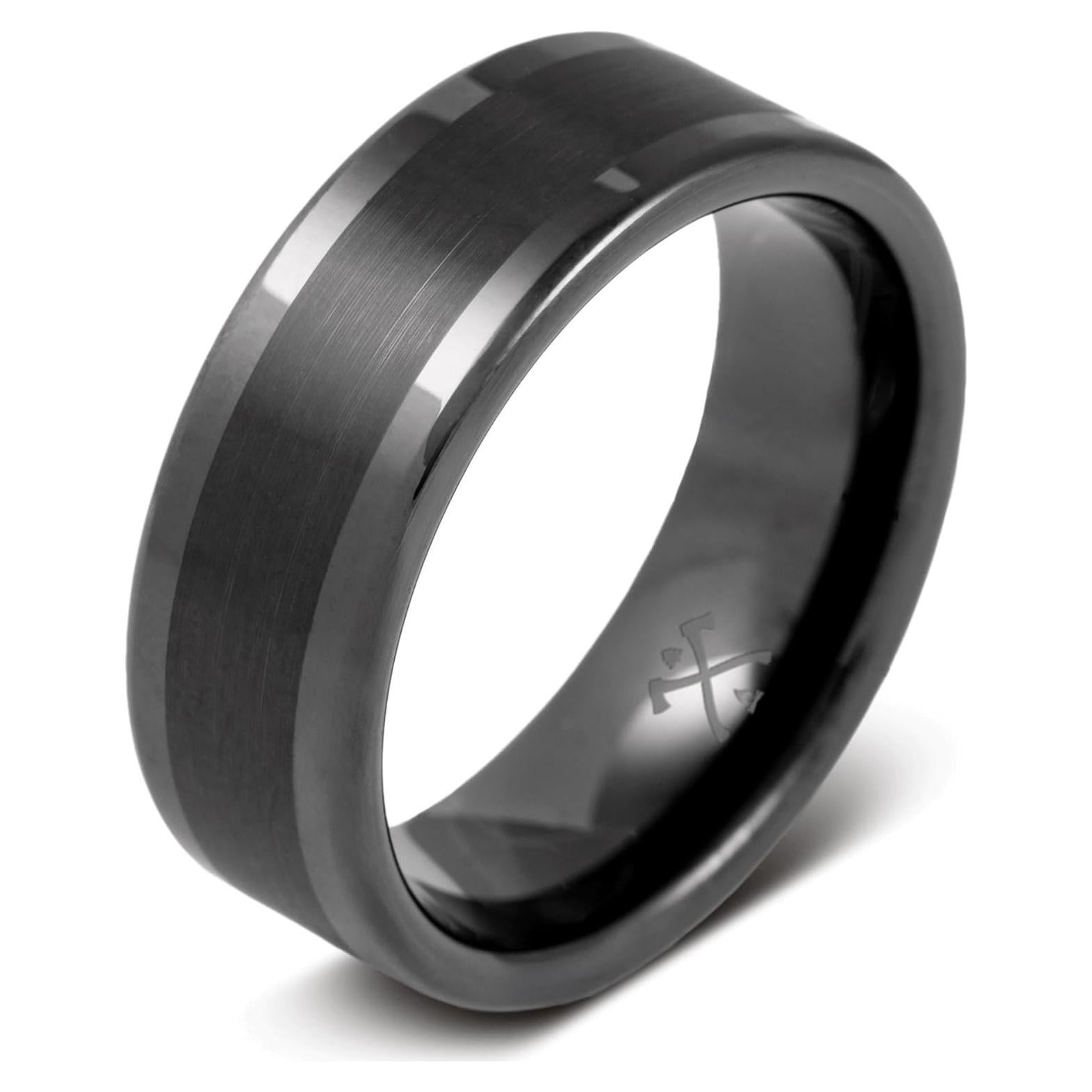 Anillo de boda de tungsteno negro Manly Bands 8mm con silicona