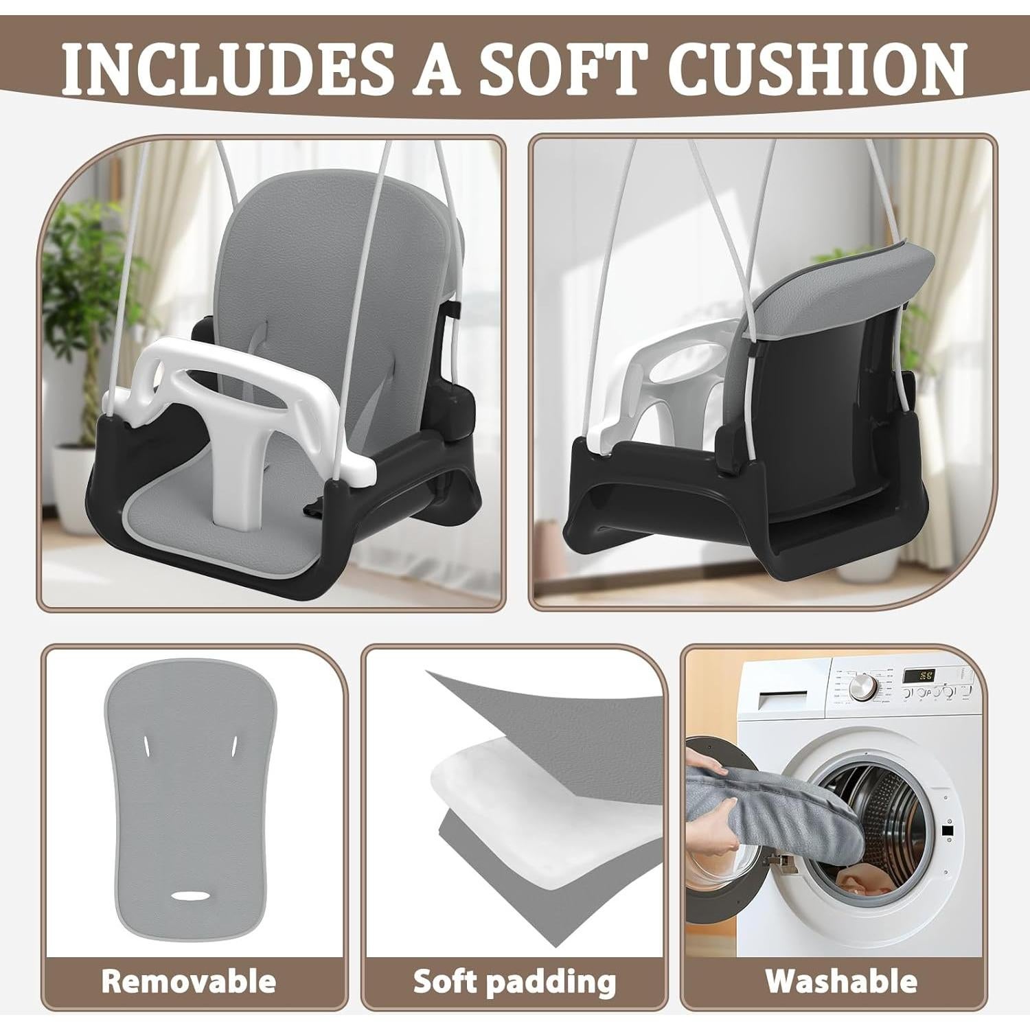 Columpio Plegable para Niños JWPEHOE con Cojín Negro