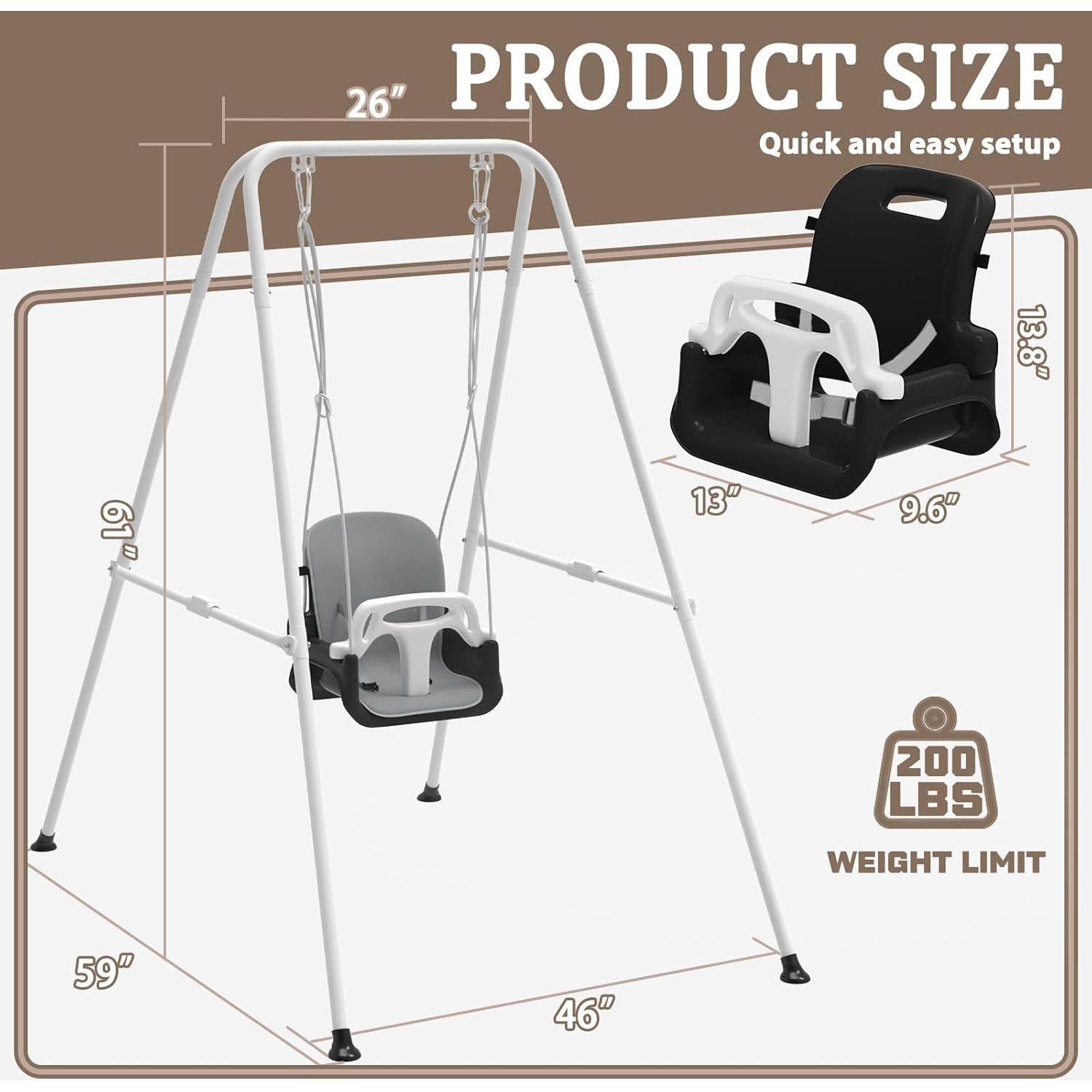 Columpio Plegable para Niños JWPEHOE con Cojín Negro