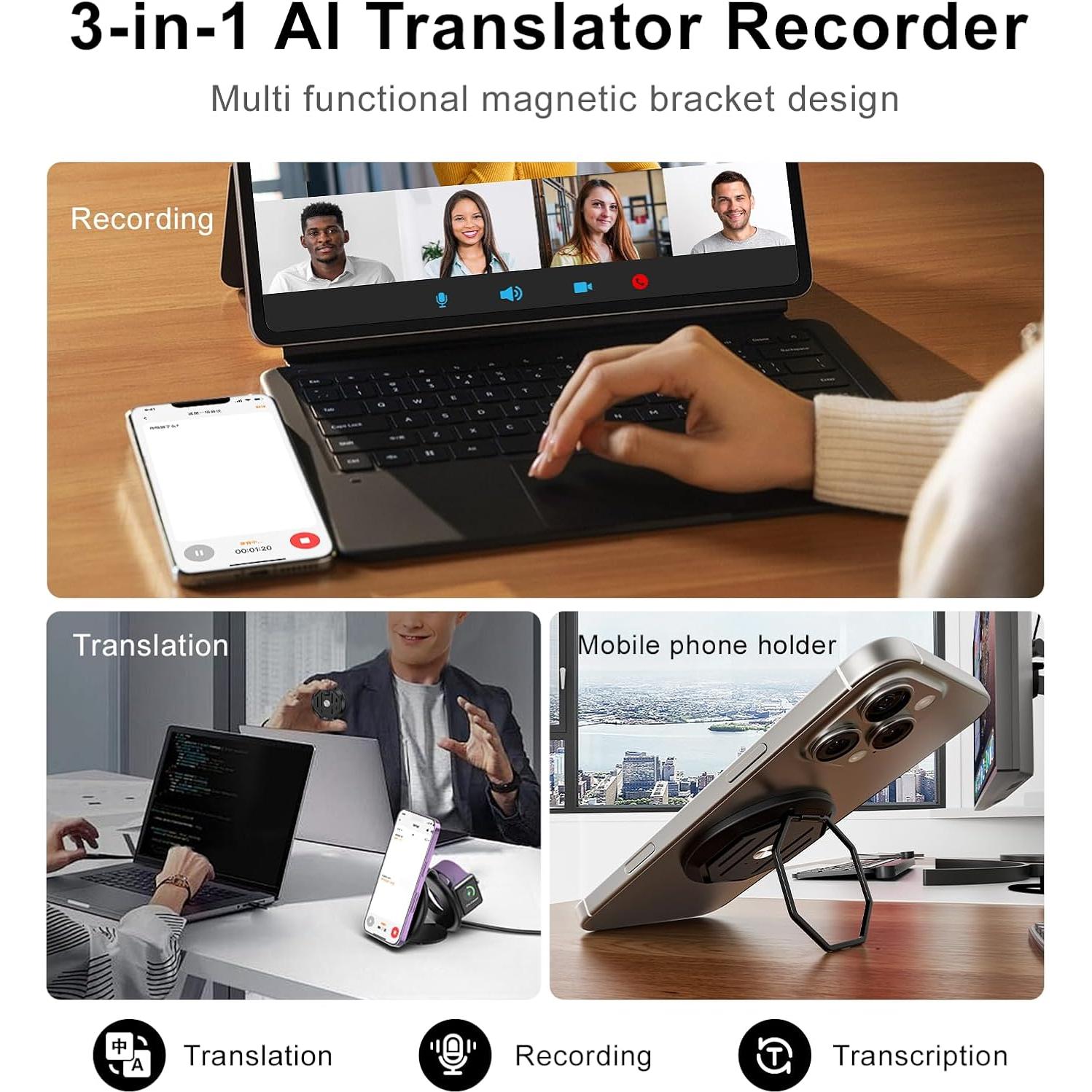 Grabadora de Traducción AI Jojobnj - 64GB, 152 Idiomas, Portátil