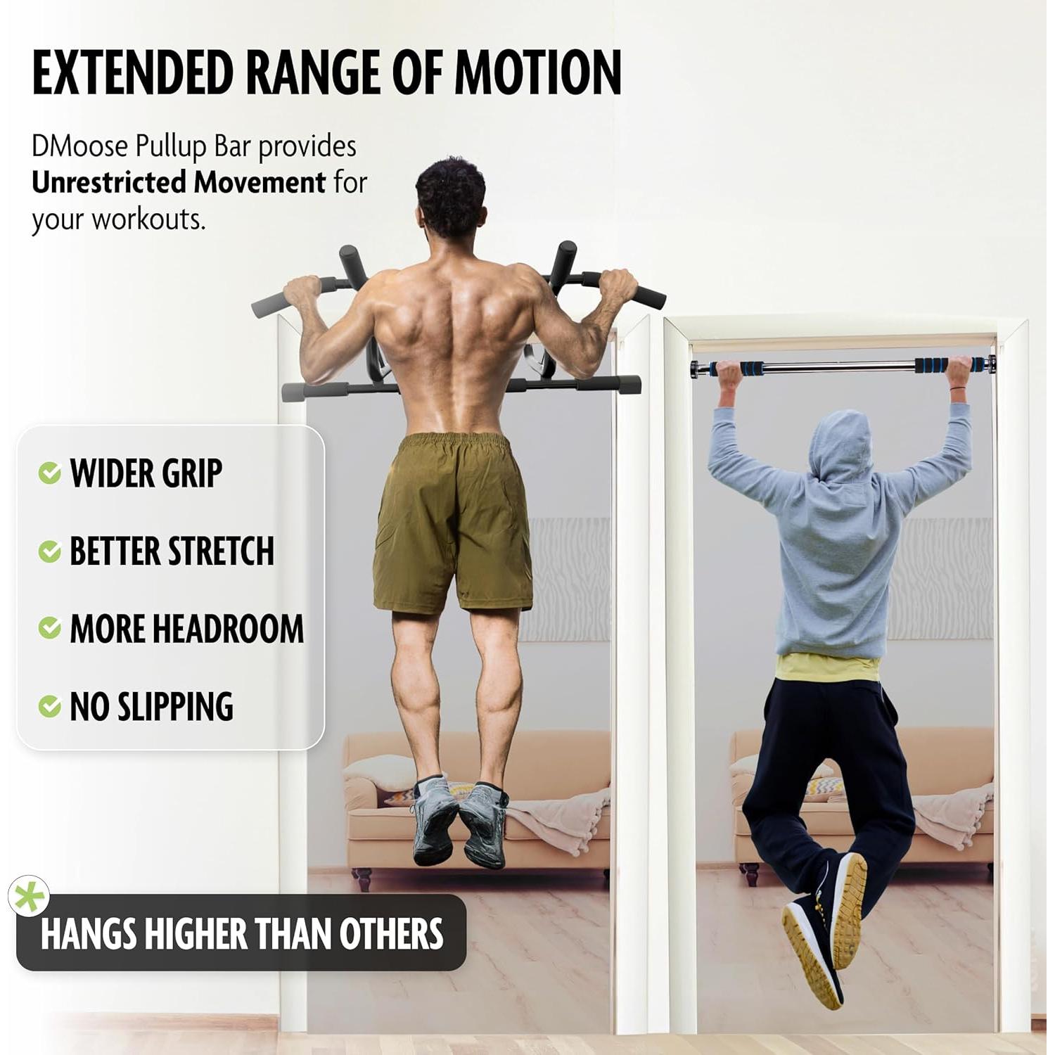 Barra de Dominadas DMoose Fitness para Puerta - 113 kg - Sin Tornillos