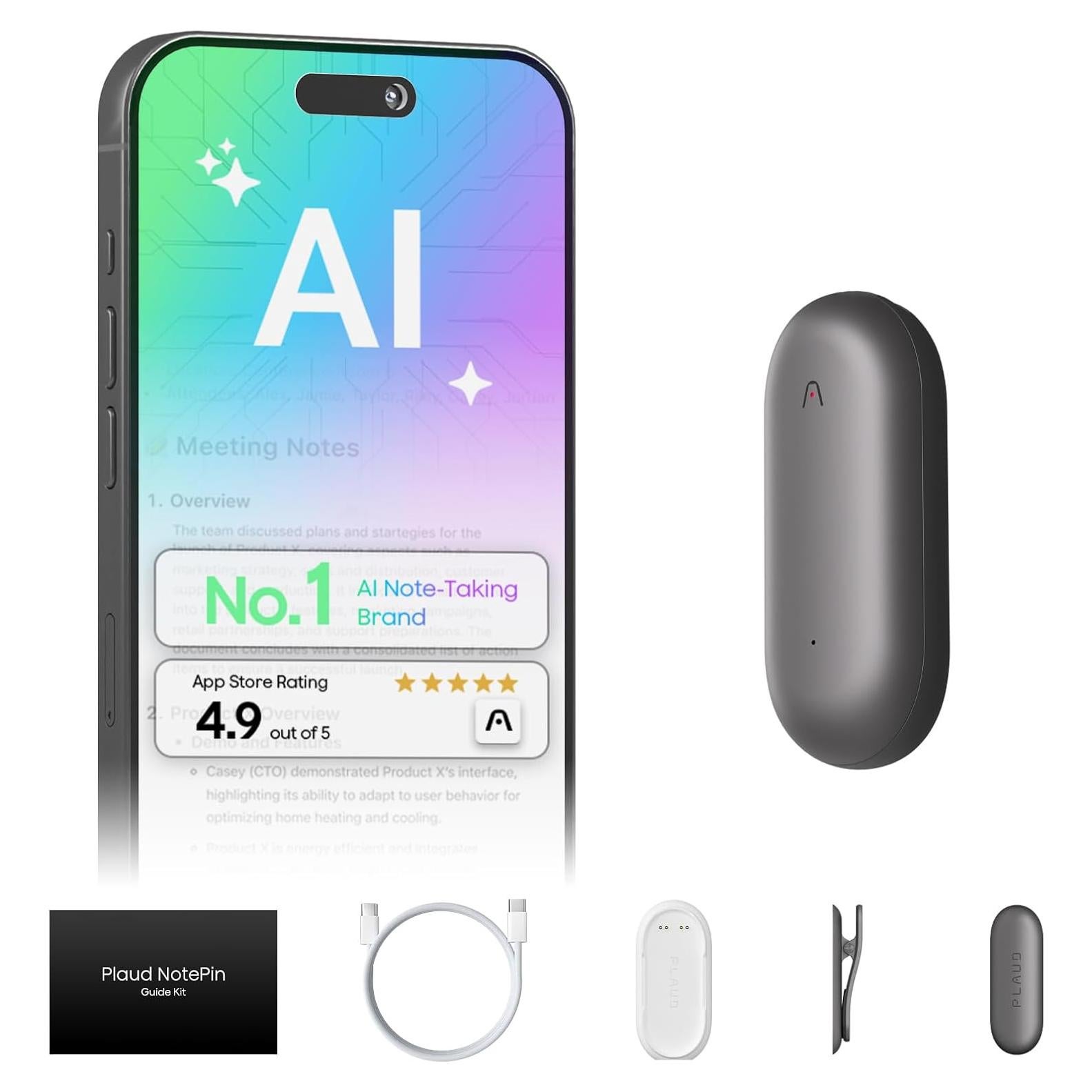 Grabadora de Voz AI Plaud NotePin 64GB, Transcripción 112 Idiomas