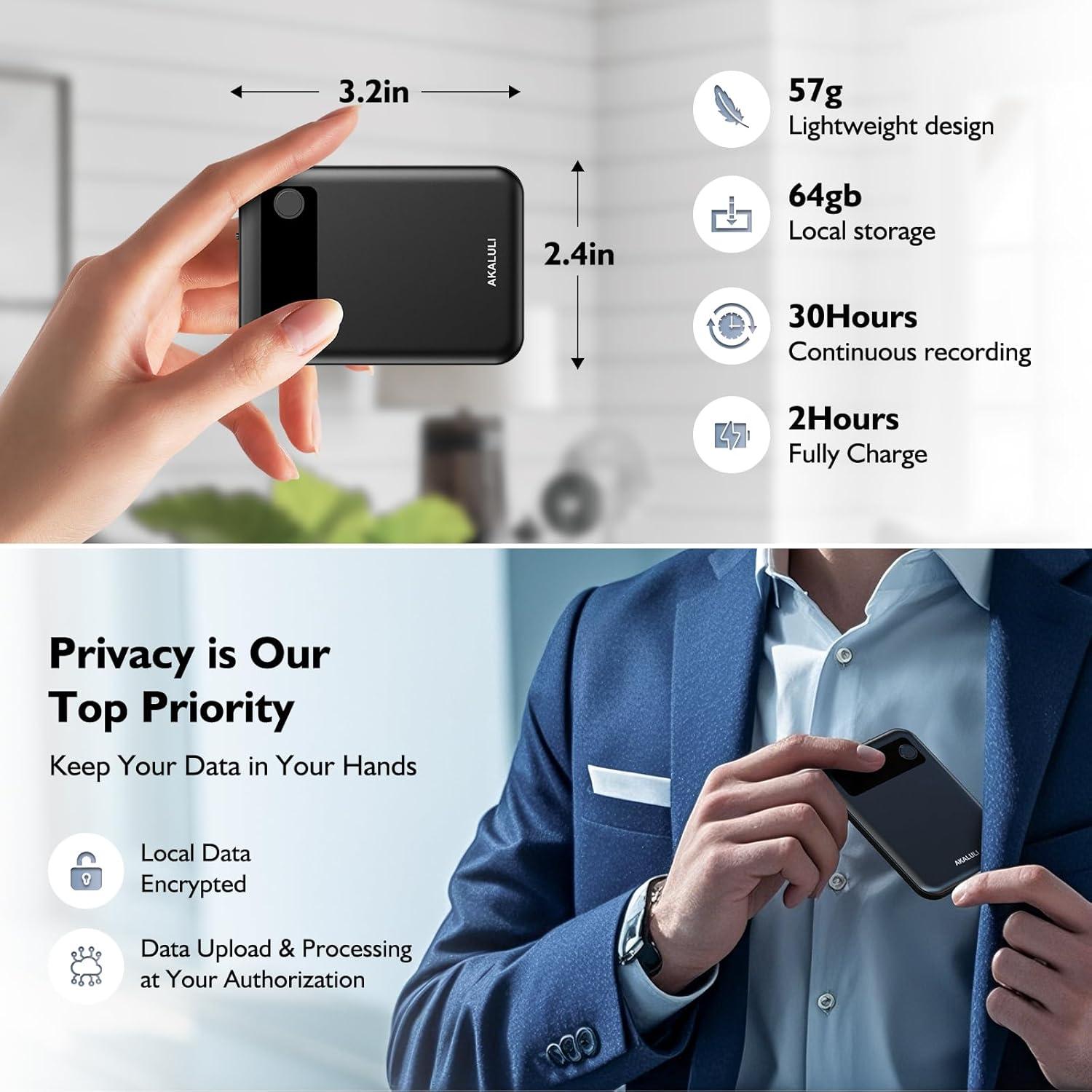 Grabadora de Voz AI AKALULI L816 con 30H Grabación y 64GB