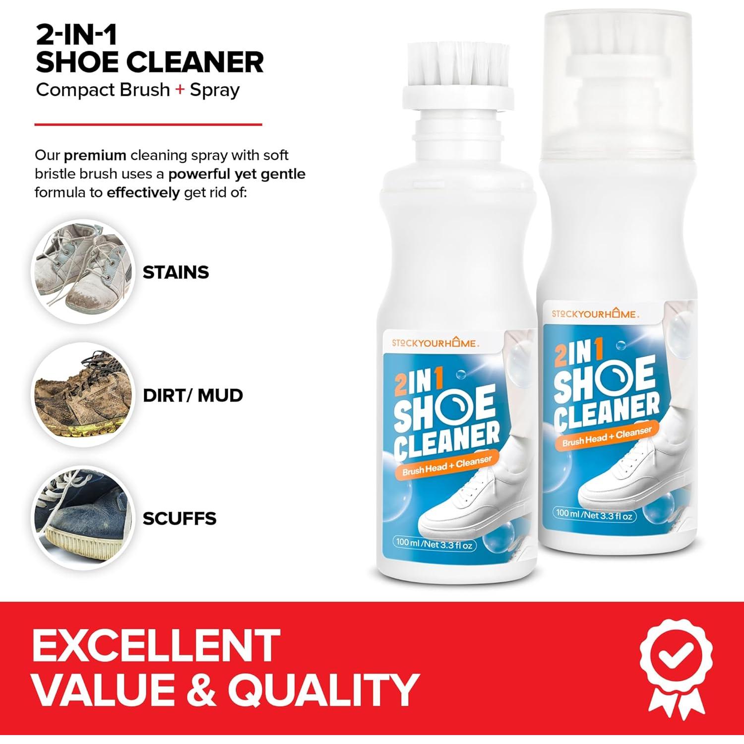 Kit de Limpieza de Zapatos 2 en 1 Stock Your Home - Cepillo y Spray