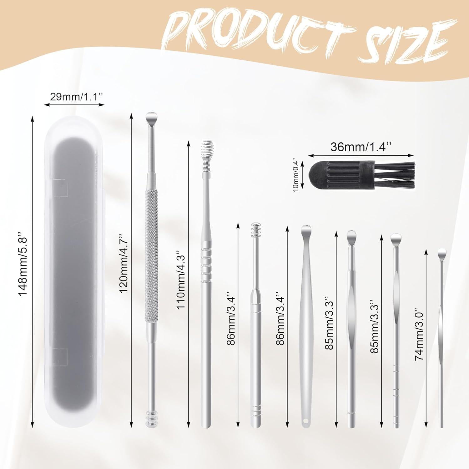 Kit de Limpieza de Oídos Quacc 8 Piezas Acero Inoxidable