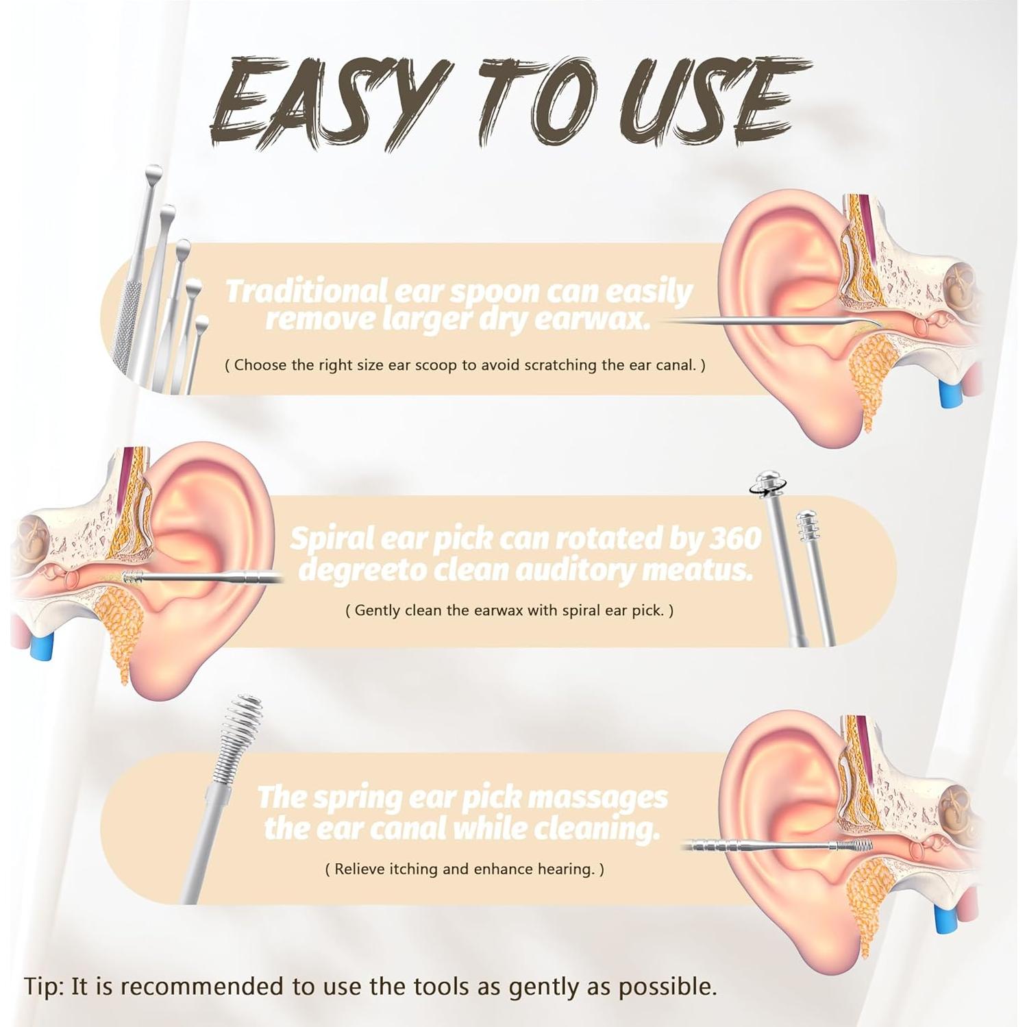 Kit de Limpieza de Oídos Quacc 8 Piezas Acero Inoxidable