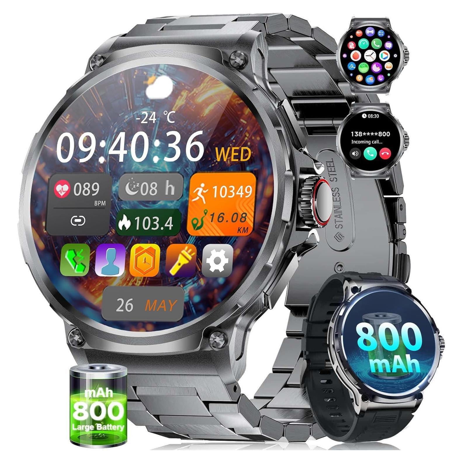 Reloj Inteligente Militar SUNKTA 1.85" HD Bluetooth Negro