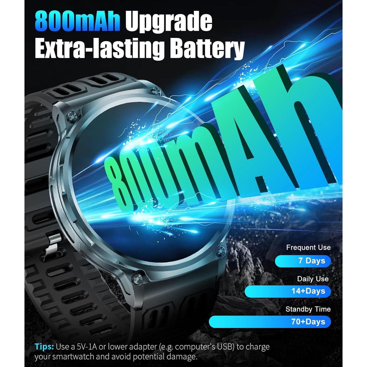 Reloj Inteligente Militar SUNKTA 1.85" HD Bluetooth Negro