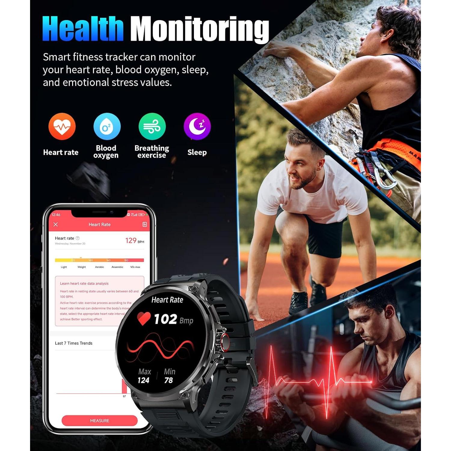 Reloj Inteligente Militar SUNKTA 1.85" HD Bluetooth Negro