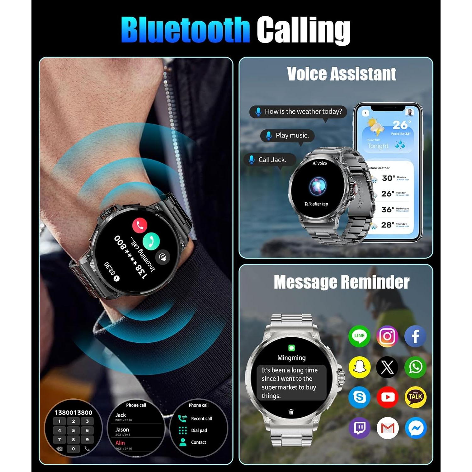 Reloj Inteligente Militar SUNKTA 1.85" HD Bluetooth Negro