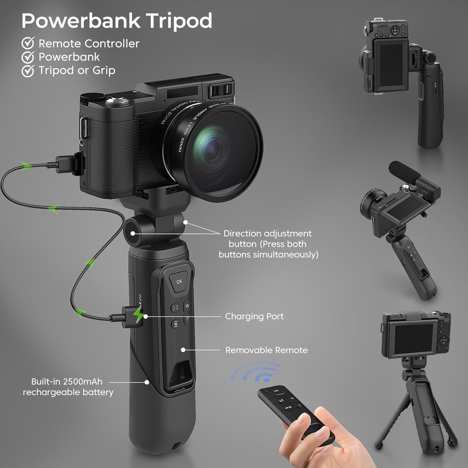 Cámara Digital Vlogging 5K CeezeCam con Trípode y Accesorios