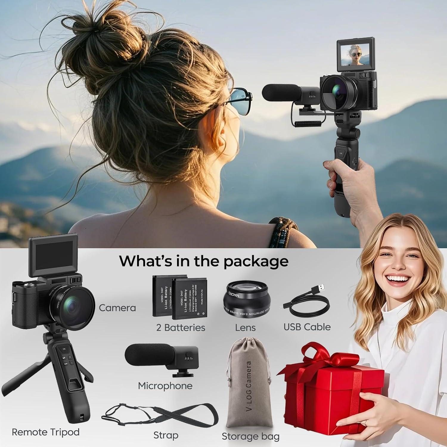 Cámara Digital Vlogging 5K CeezeCam con Trípode y Accesorios