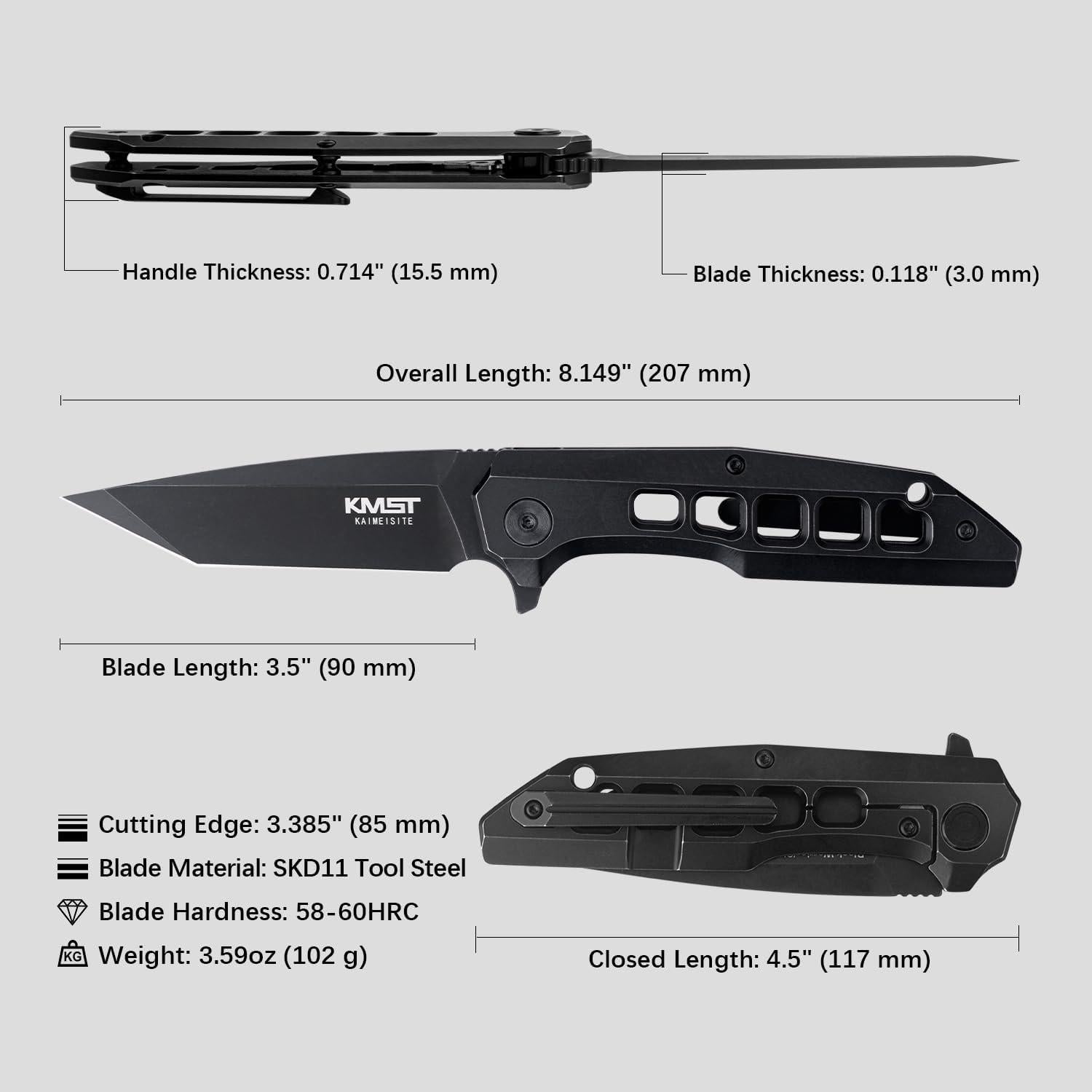 Cuchillo de bolsillo plegable Kaimeisite - Hoja D2 8.89 cm