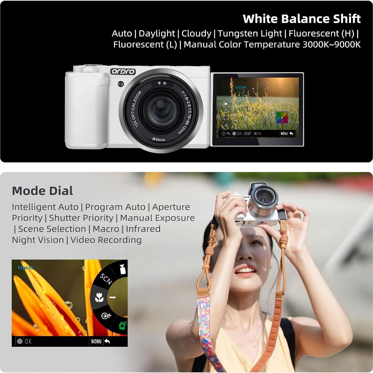 Cámara Digital ORDRO G730 64MP 5K con Zoom Óptico 12X