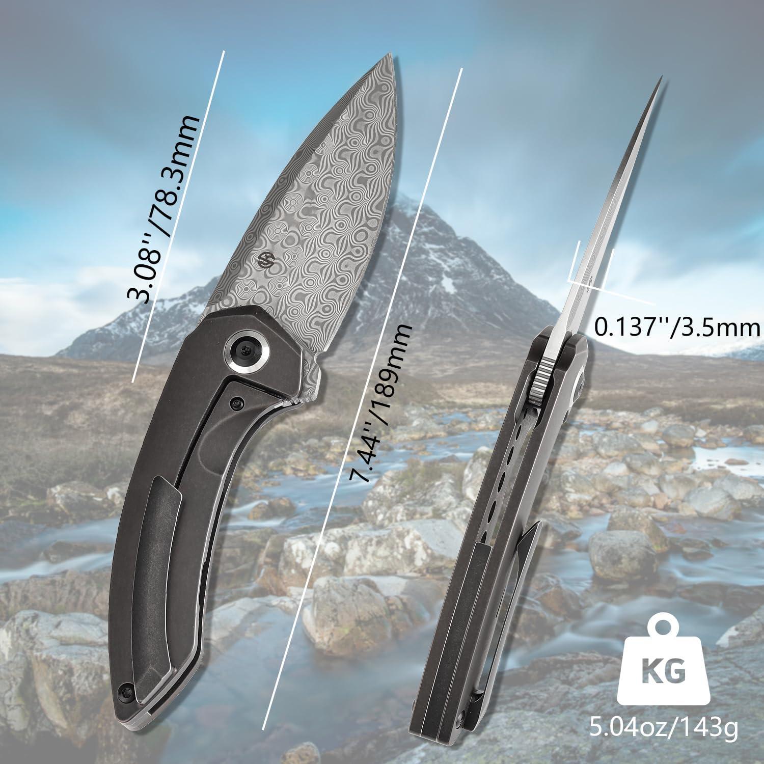 Cuchillo Plegable KANSEPT ODD 21 Damasco Titanio 7.8cm