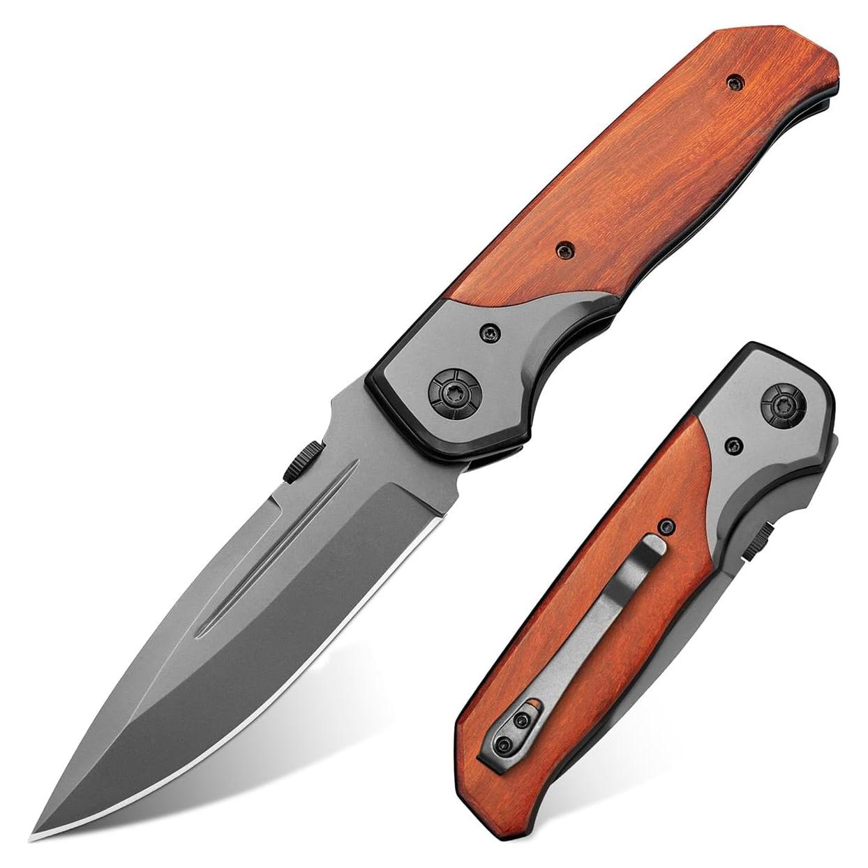 Navaja de bolsillo NedFoss DA30, cuchillo plegable 9.9 cm, mango de palo de rosa