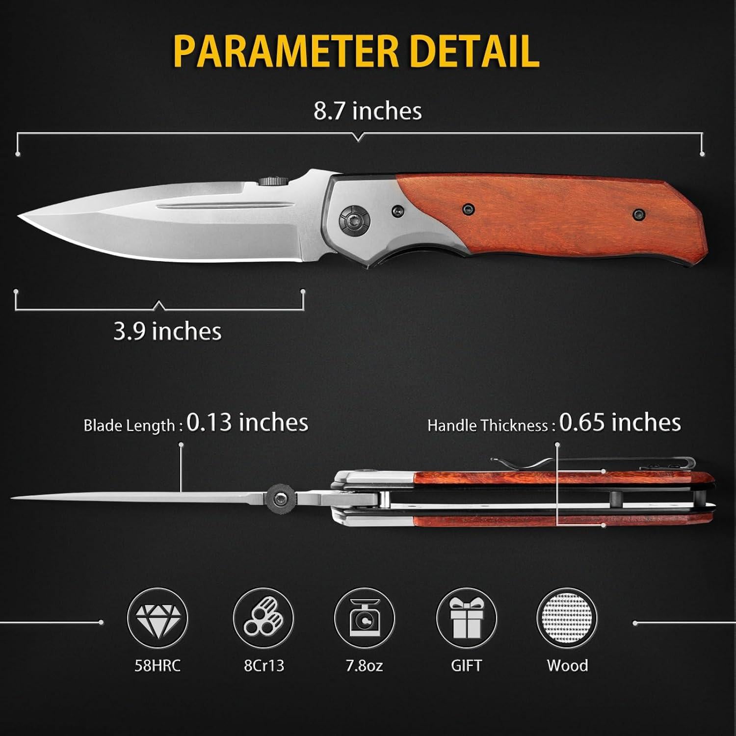 Navaja de bolsillo NedFoss DA30, cuchillo plegable 9.9 cm, mango de palo de rosa