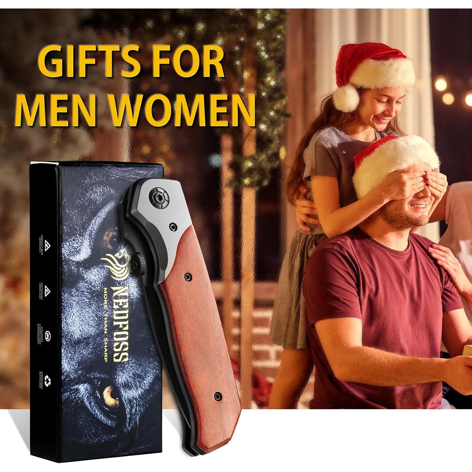 Navaja de bolsillo NedFoss DA30, cuchillo plegable 9.9 cm, mango de palo de rosa