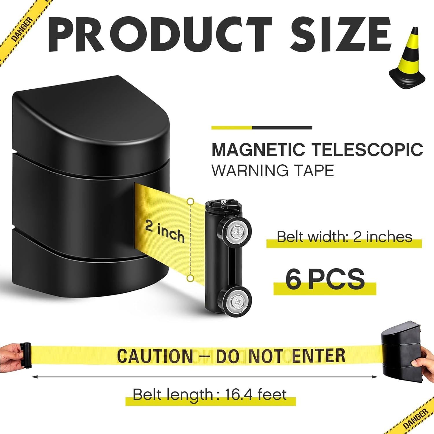 Barrera Retráctil Magnética Barydat 5.0 m Precaución No Entrar