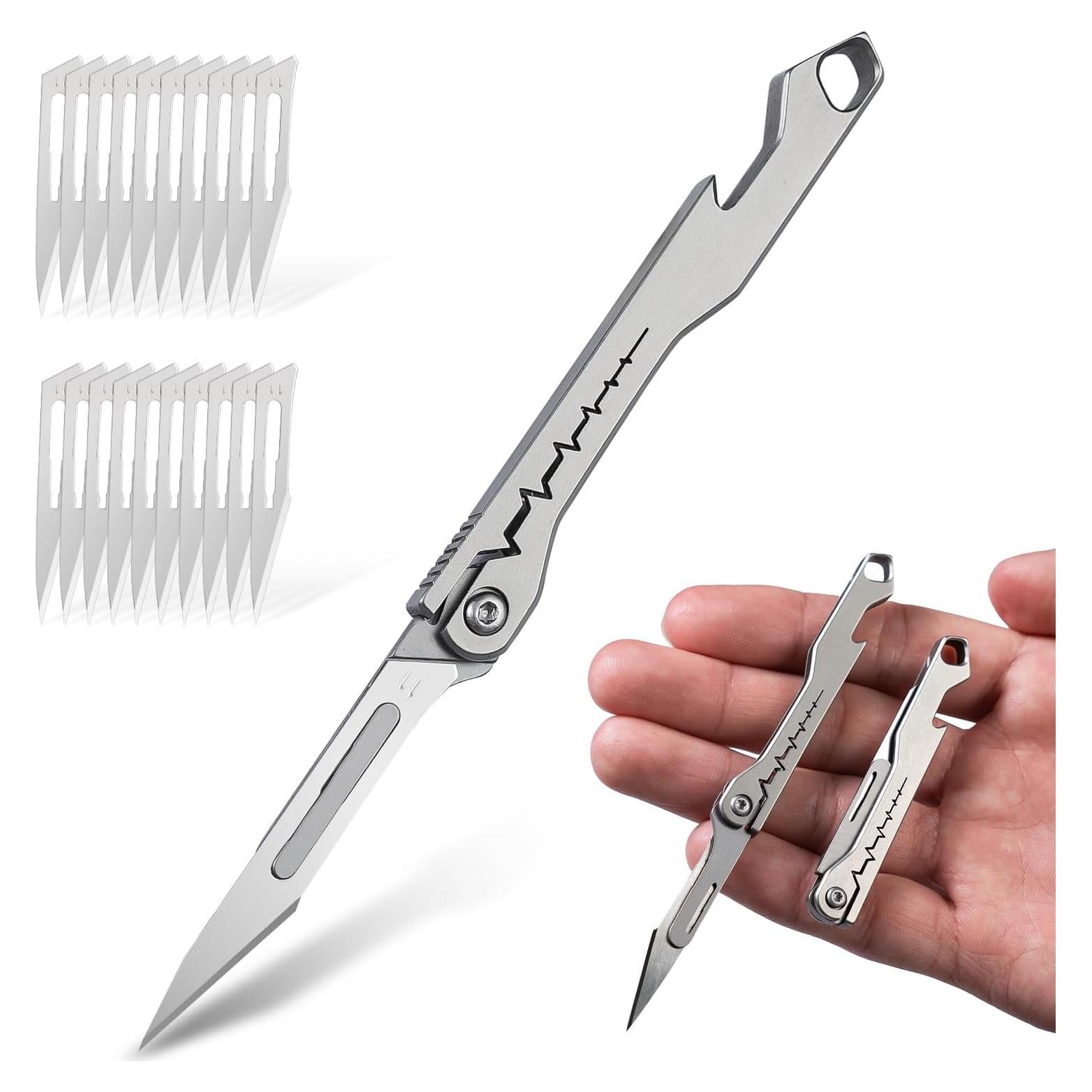 Cuchillo Utilitario Plegable XXV de Titanio con 20 Cuchillas