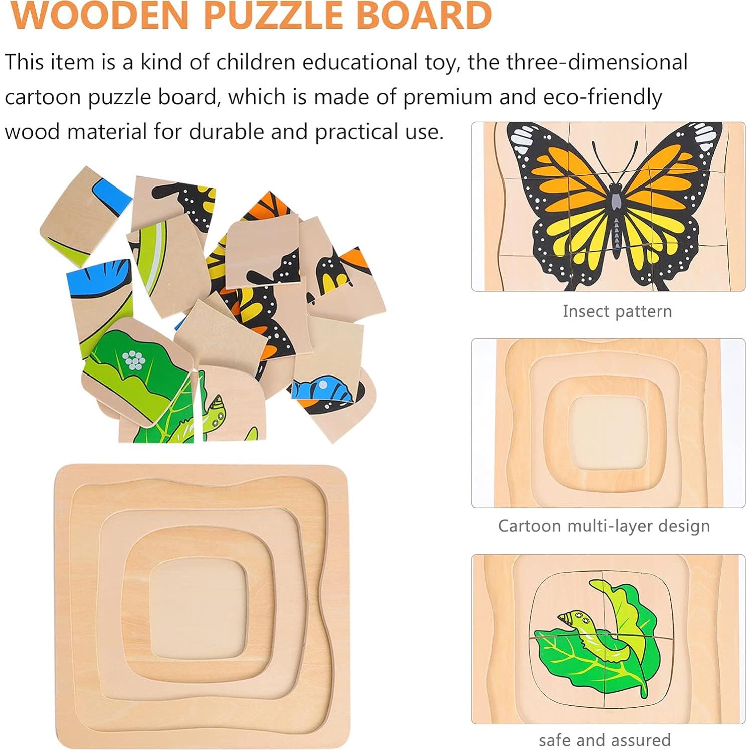 Rompecabezas de Madera Jojofuny Ciclo de Vida Mariposa 18 cm