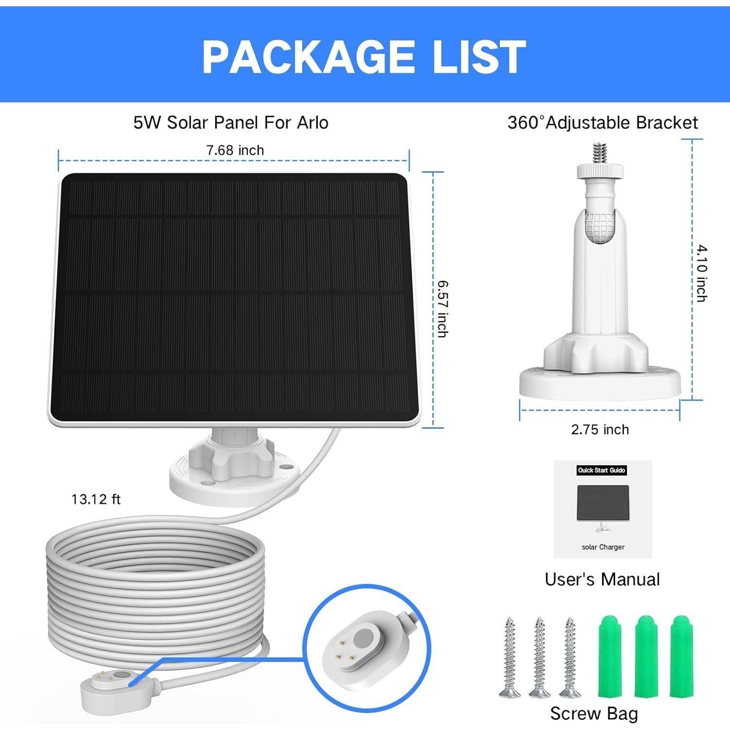 Panel Solar GYKZ 5W para Cámara Arlo, Resistente al Agua IP65