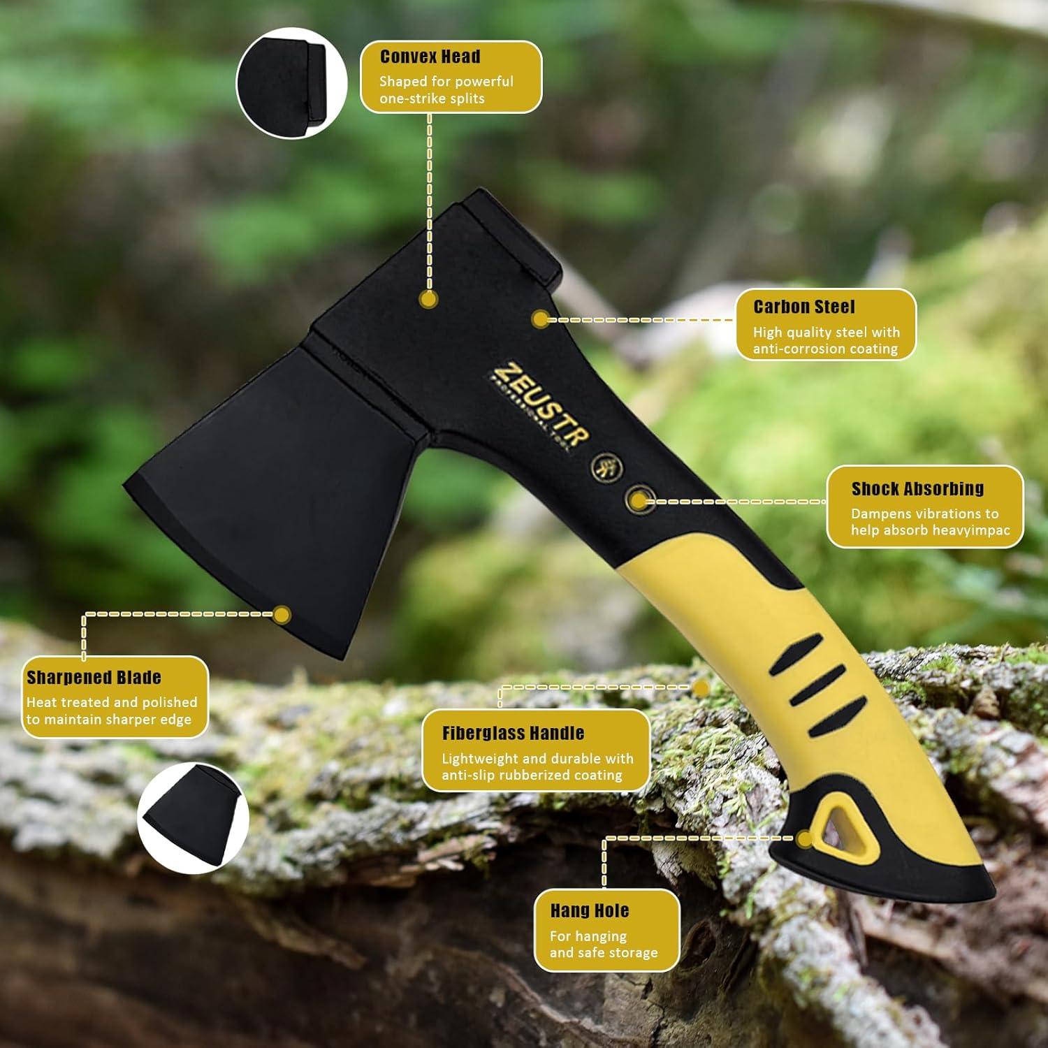 Hacha de Camping ZEUSTR 25.4 cm con Mango de Nylon Absorbente