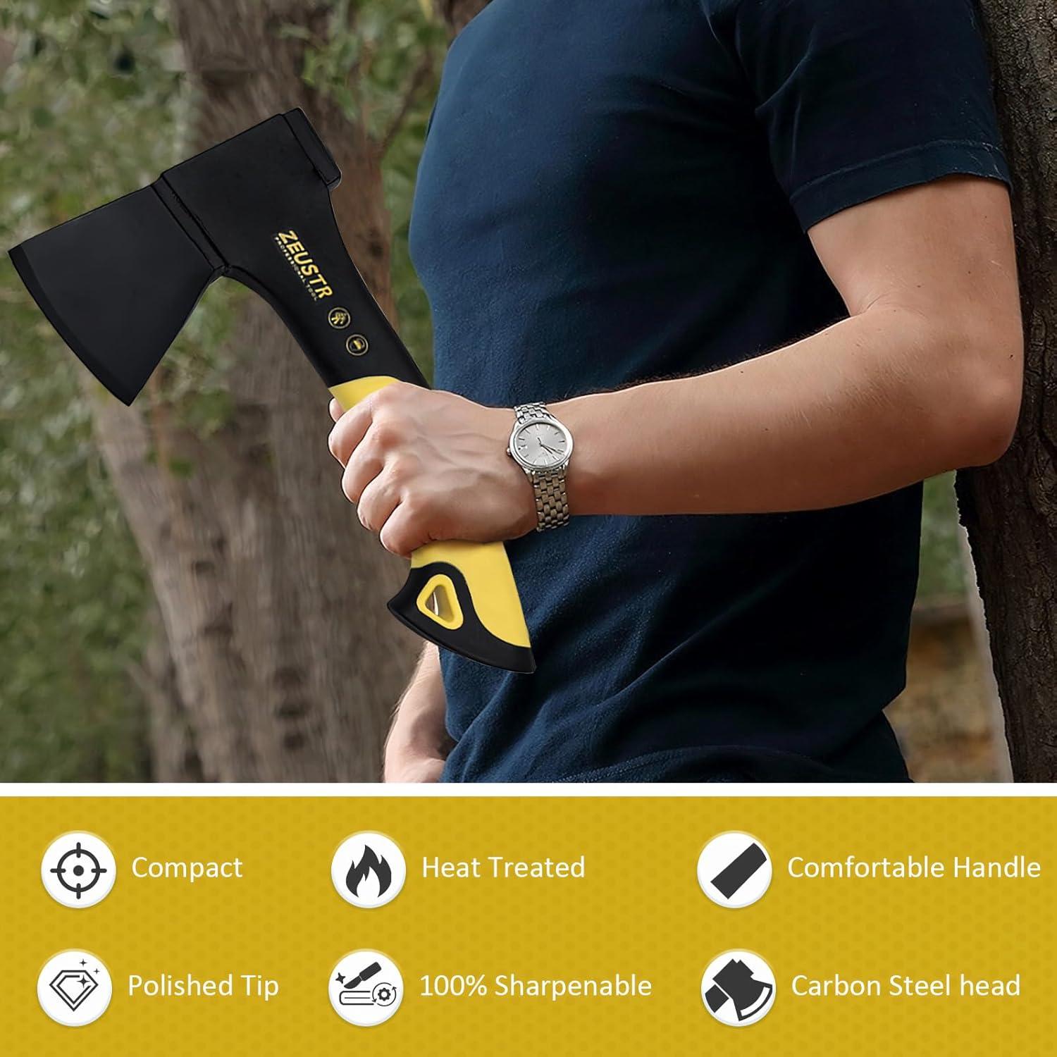 Hacha de Camping ZEUSTR 25.4 cm con Mango de Nylon Absorbente