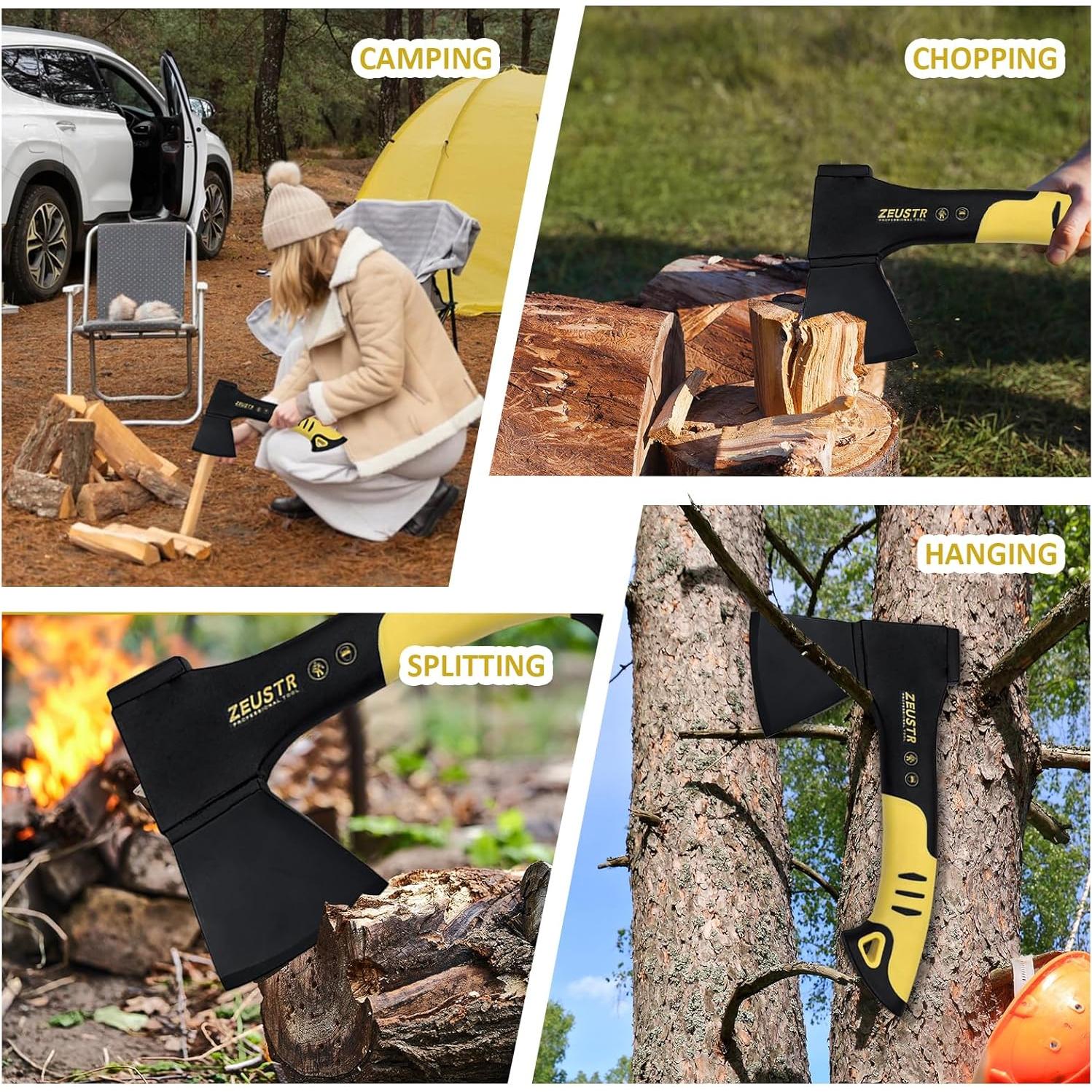 Hacha de Camping ZEUSTR 25.4 cm con Mango de Nylon Absorbente