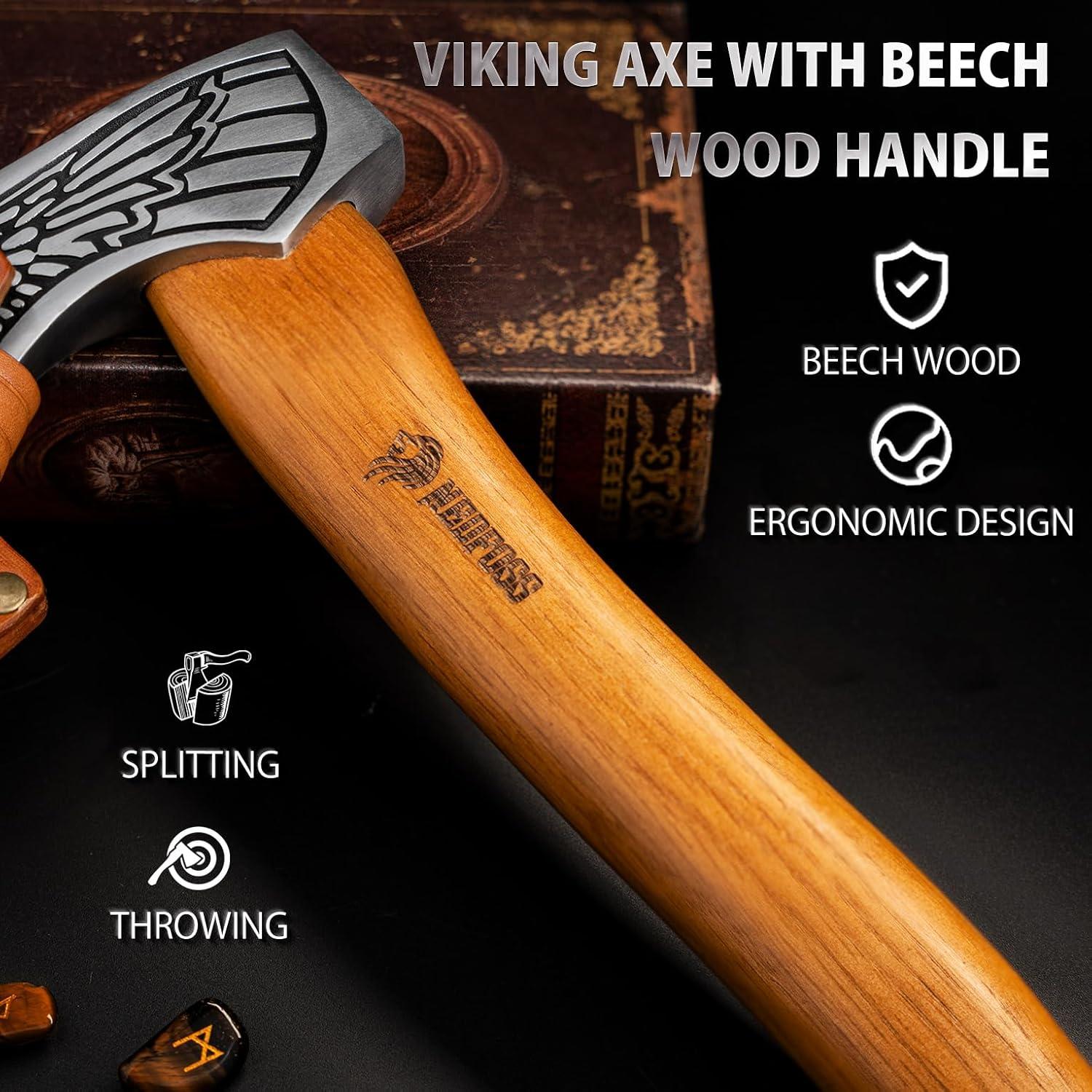 Hacha Vikinga NedFoss 33 cm Acero Carbono 1055 con Funda