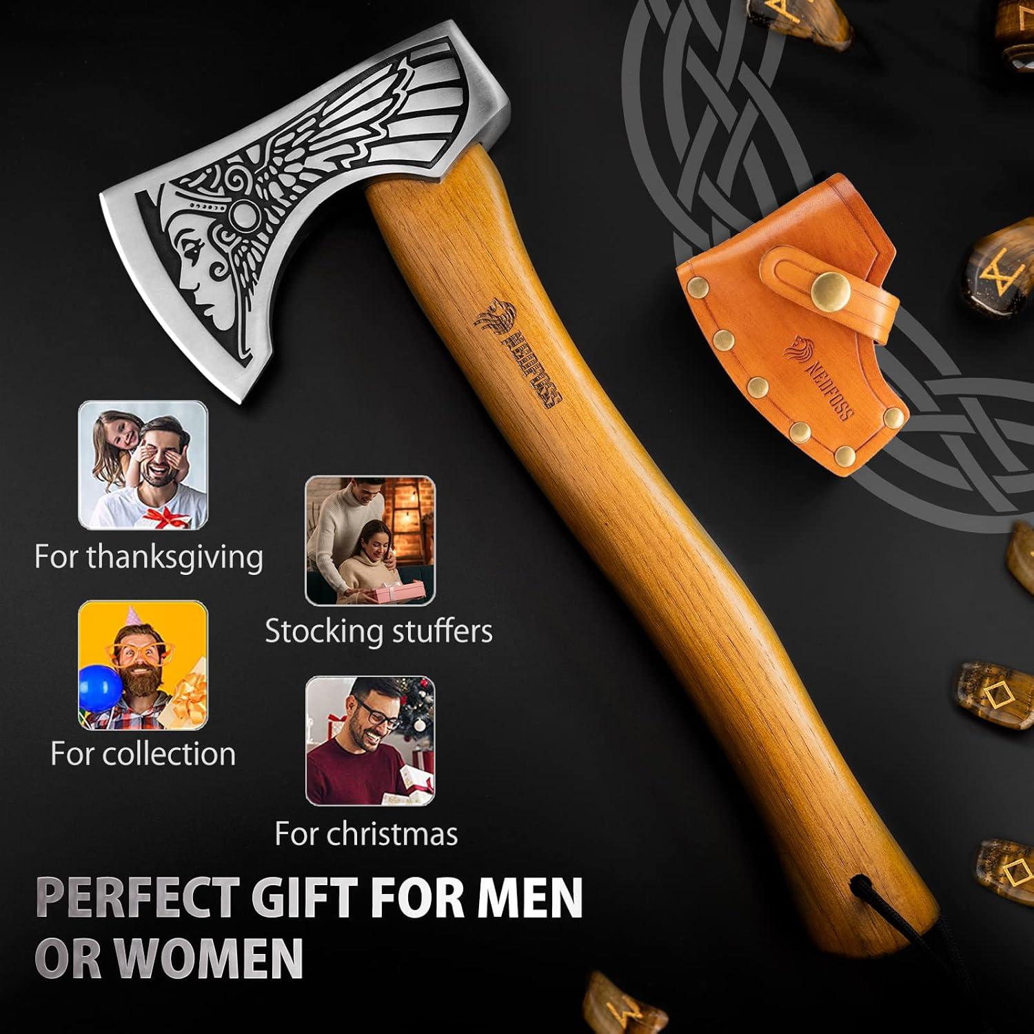 Hacha Vikinga NedFoss 33 cm Acero Carbono 1055 con Funda