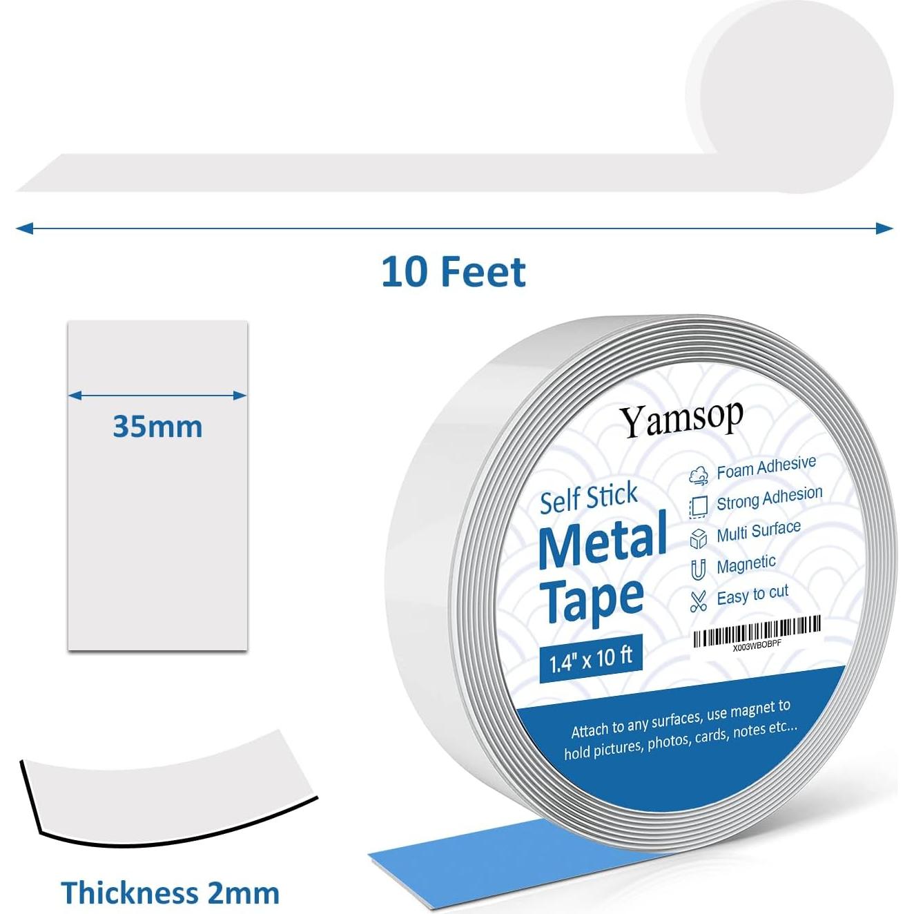 Tiras Metálicas Adhesivas para Imán Yamsop 3.56 cm x 3.05 m