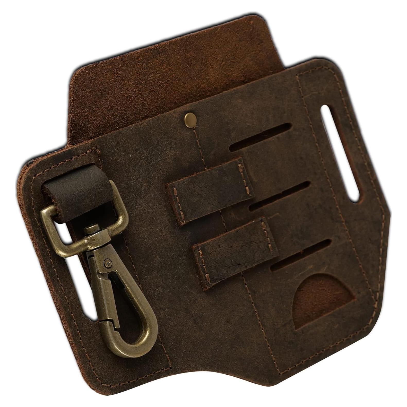 Funda de Cinturón EDC de Cuero CestAntiQ - Marrón, 3 Bolsillos