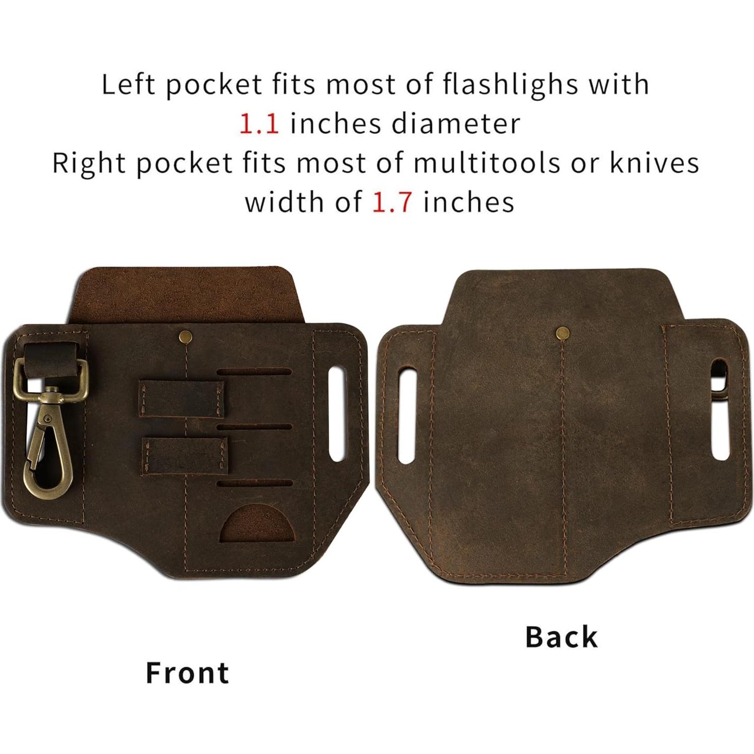 Funda de Cinturón EDC de Cuero CestAntiQ - Marrón, 3 Bolsillos