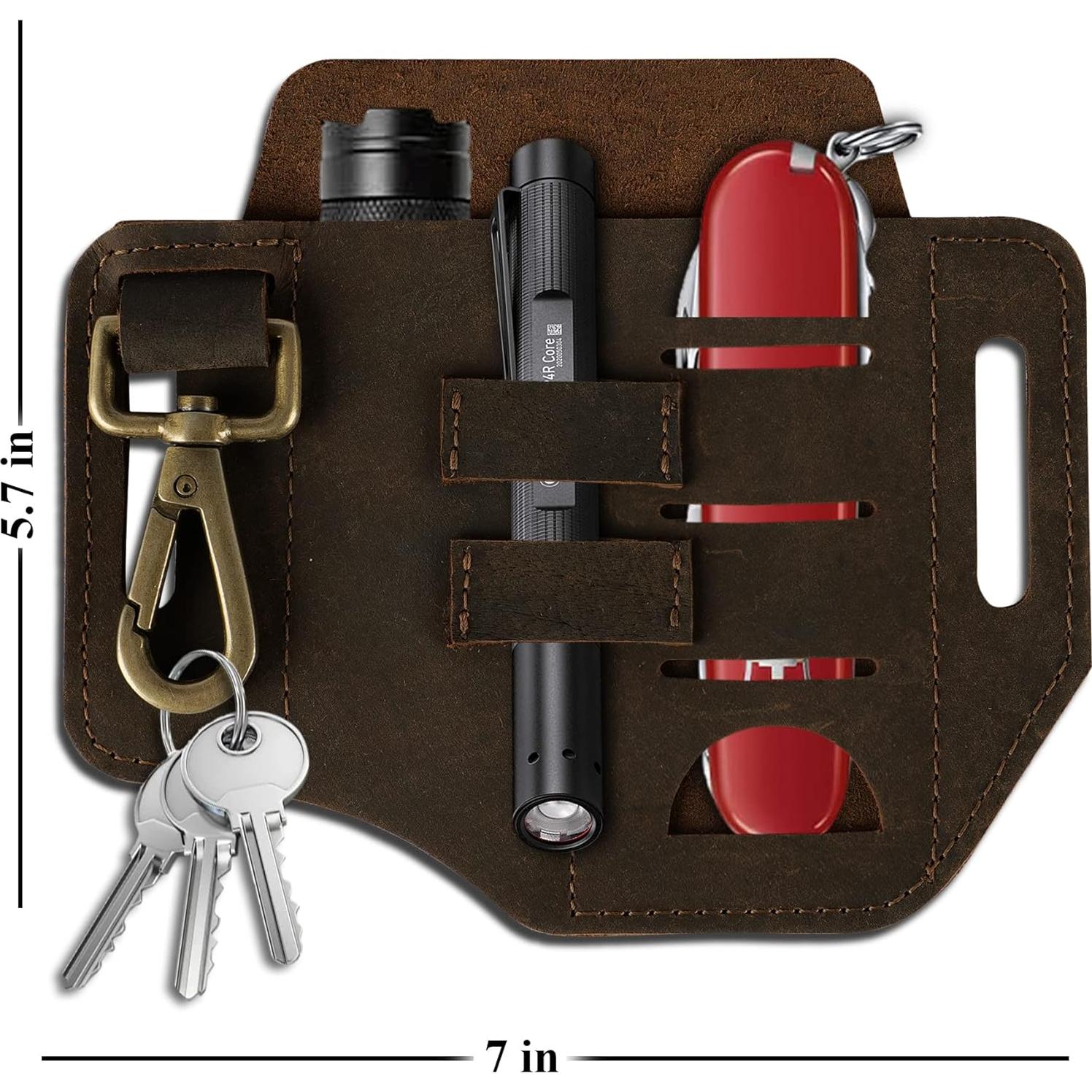 Funda de Cinturón EDC de Cuero CestAntiQ - Marrón, 3 Bolsillos