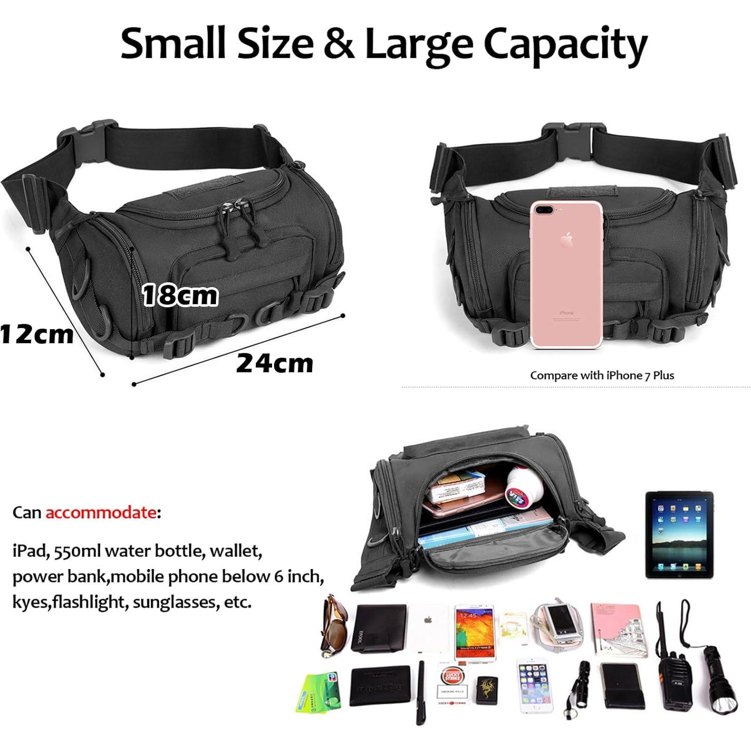 Mochila Táctica de Cintura CamGo Negra 24x12x18cm Resistente al Agua