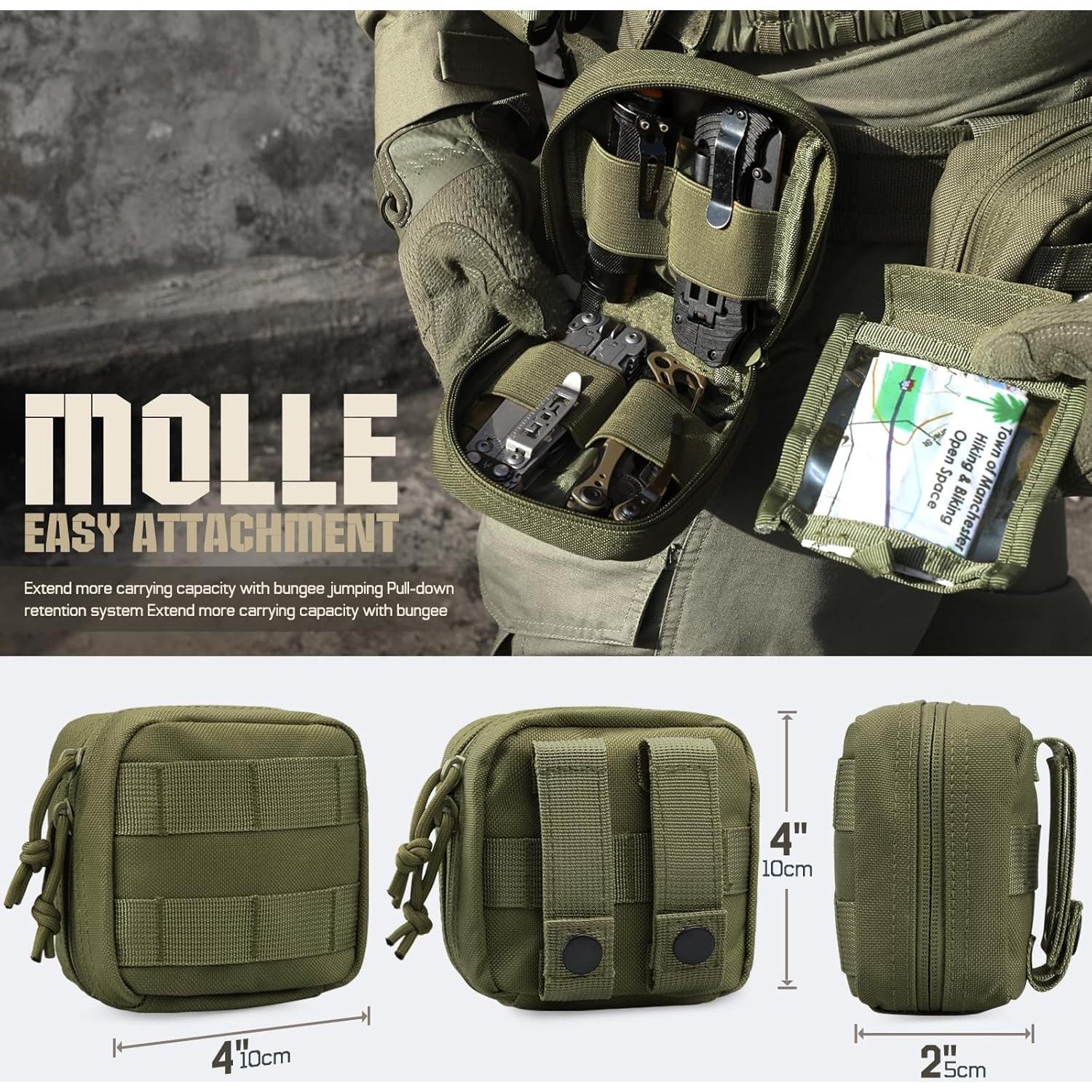 Paquete de 2 Bolsas Molle Pequeñas RXW 4x4 Nylon Verde Militar