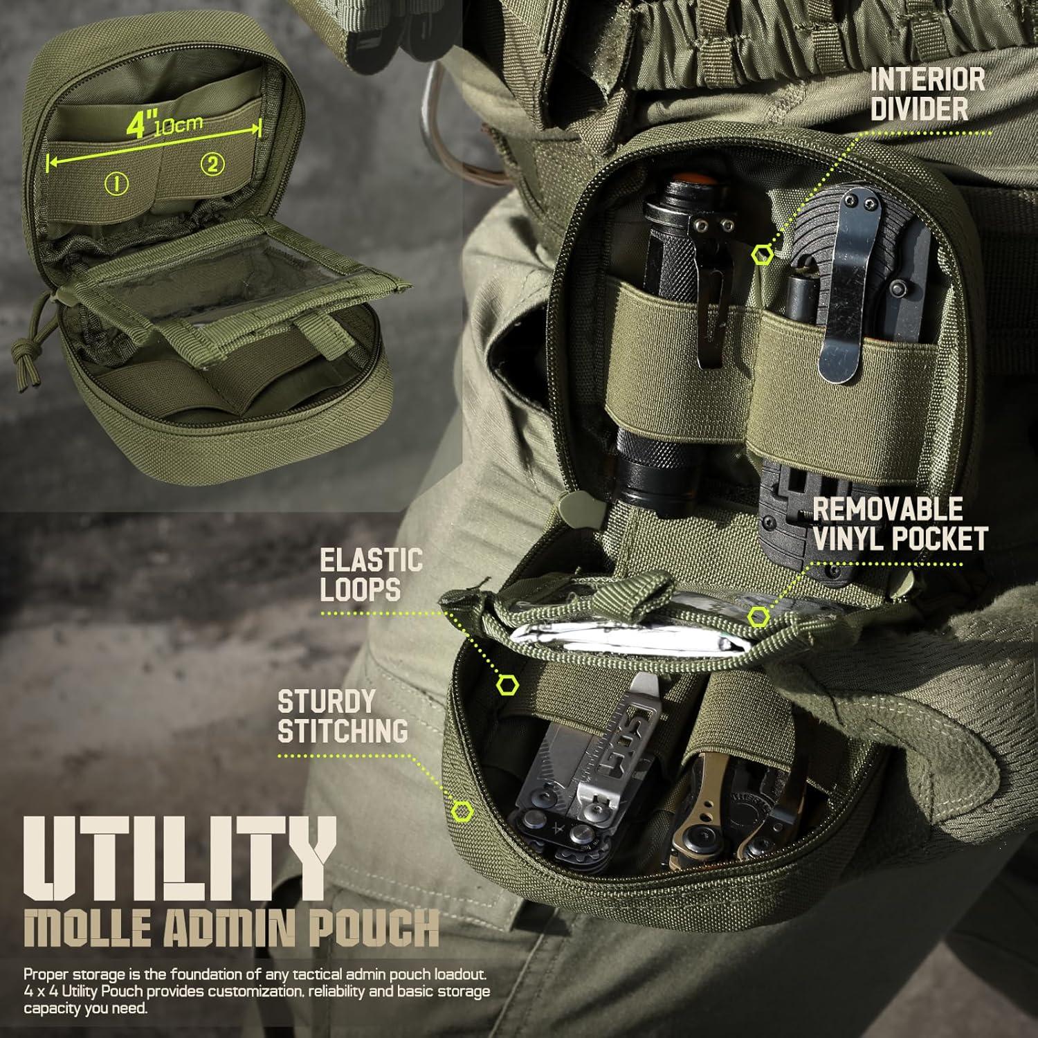 Paquete de 2 Bolsas Molle Pequeñas RXW 4x4 Nylon Verde Militar