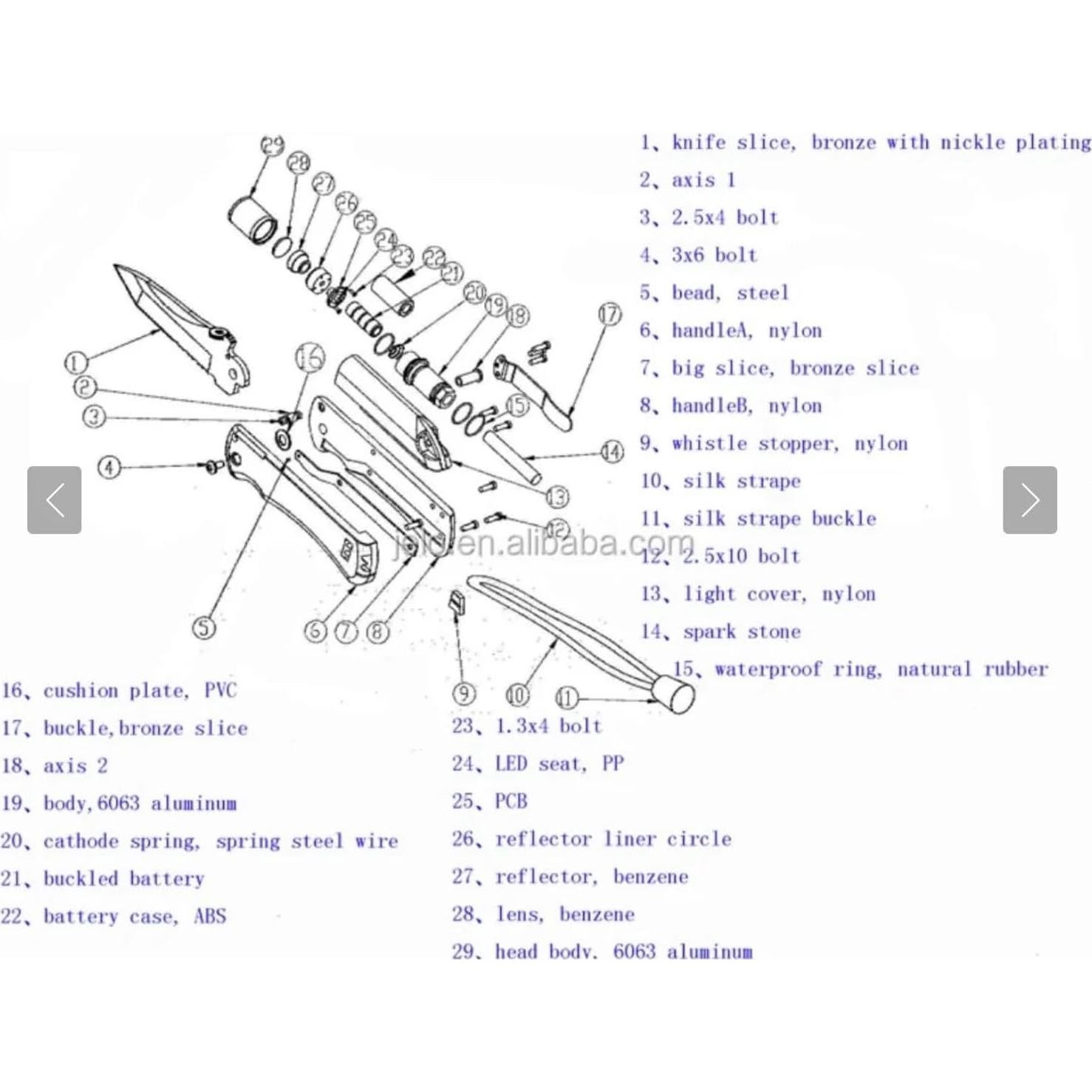 Kit de Supervivencia Multifuncional Genérico con Cuchillo LED